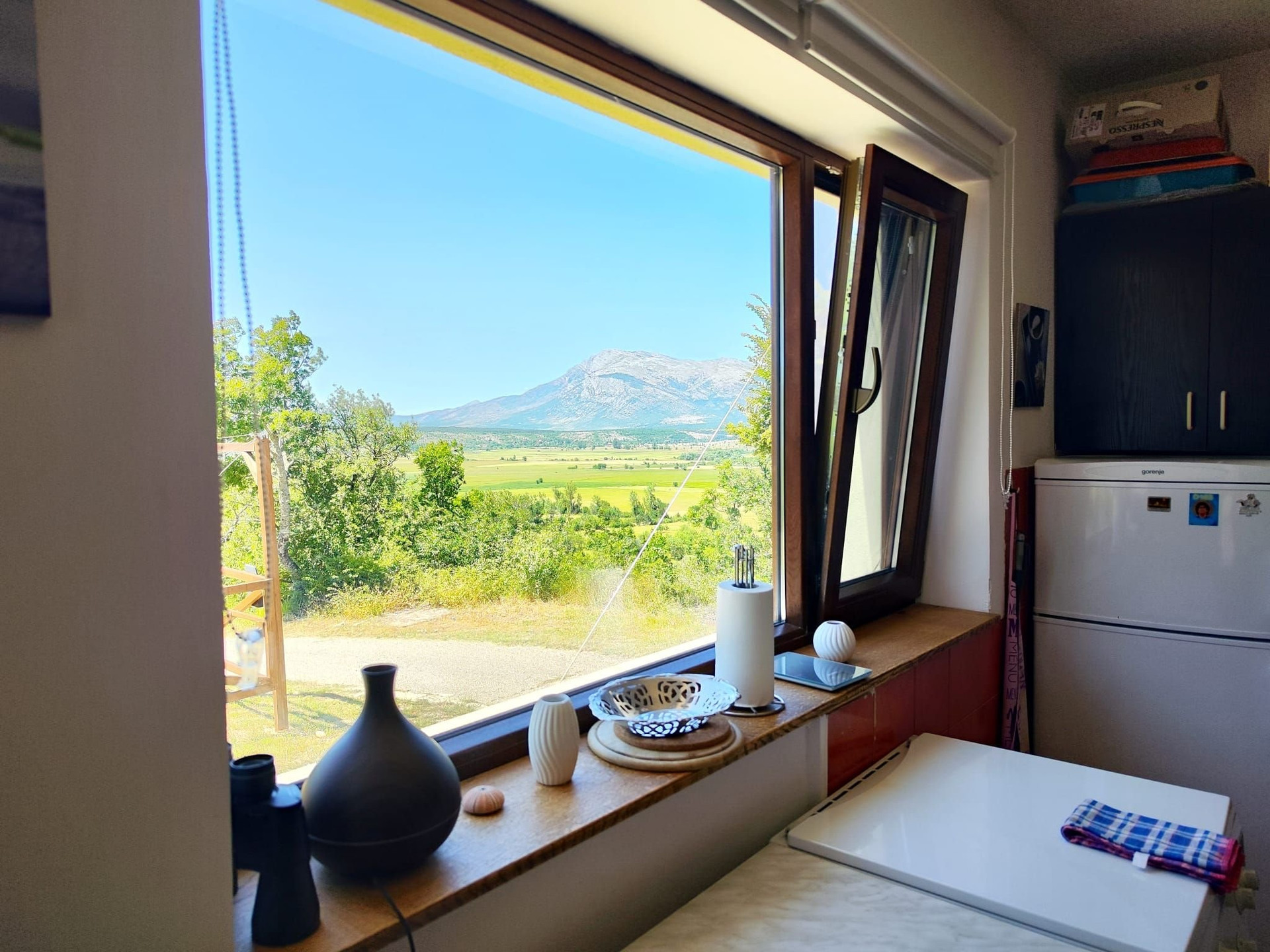 Window sill with mountain view