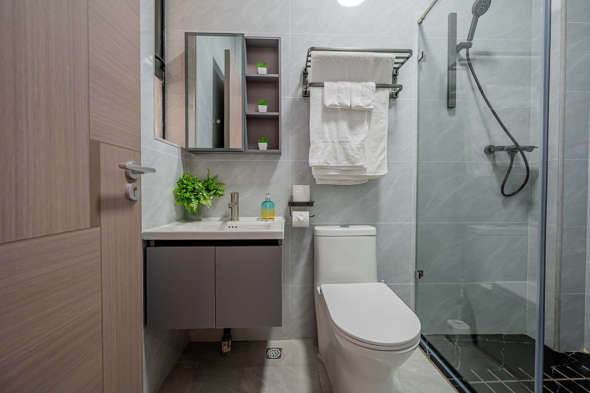 Modern bathroom with glass shower