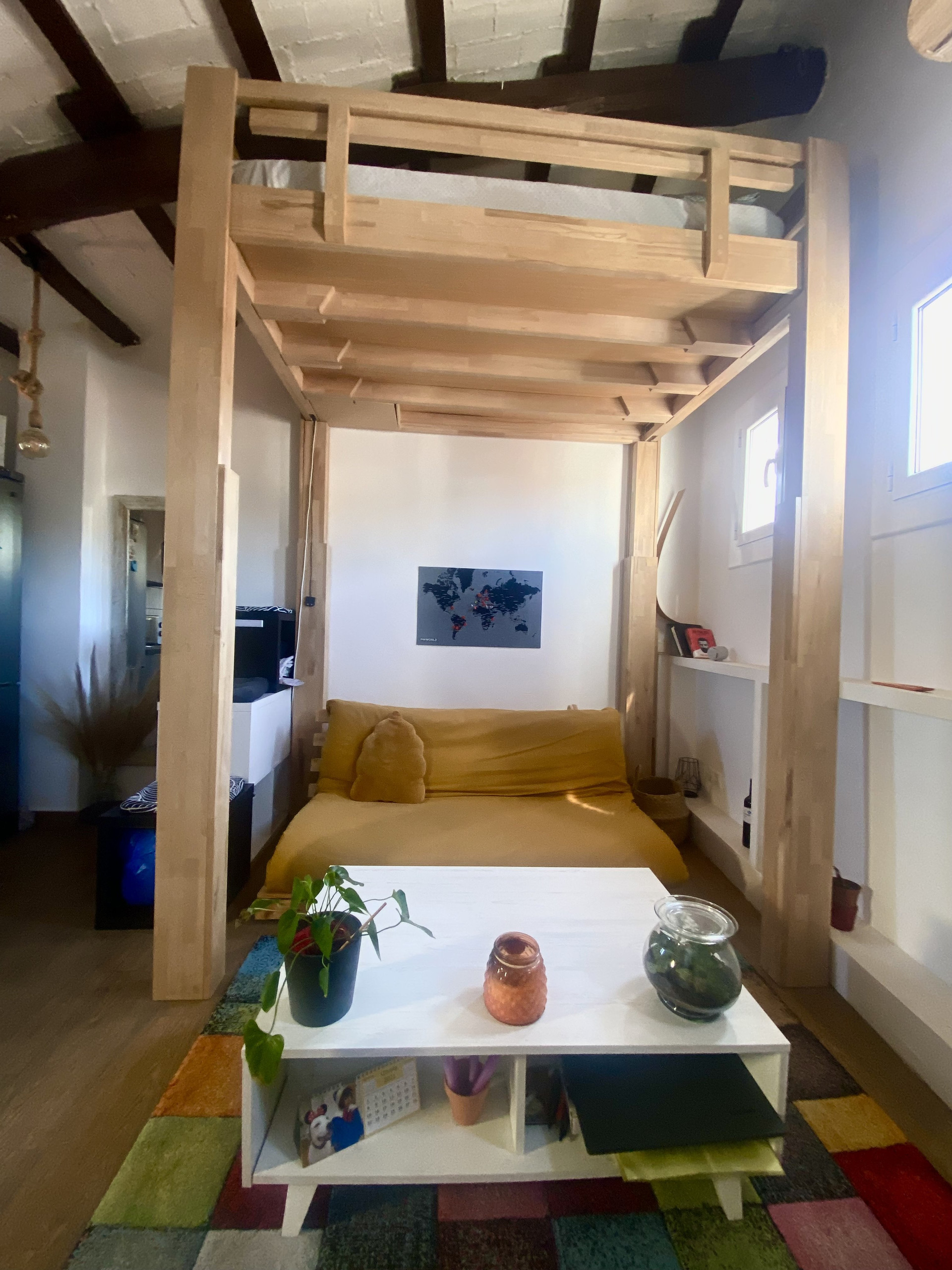 Loft bed frame with sofa