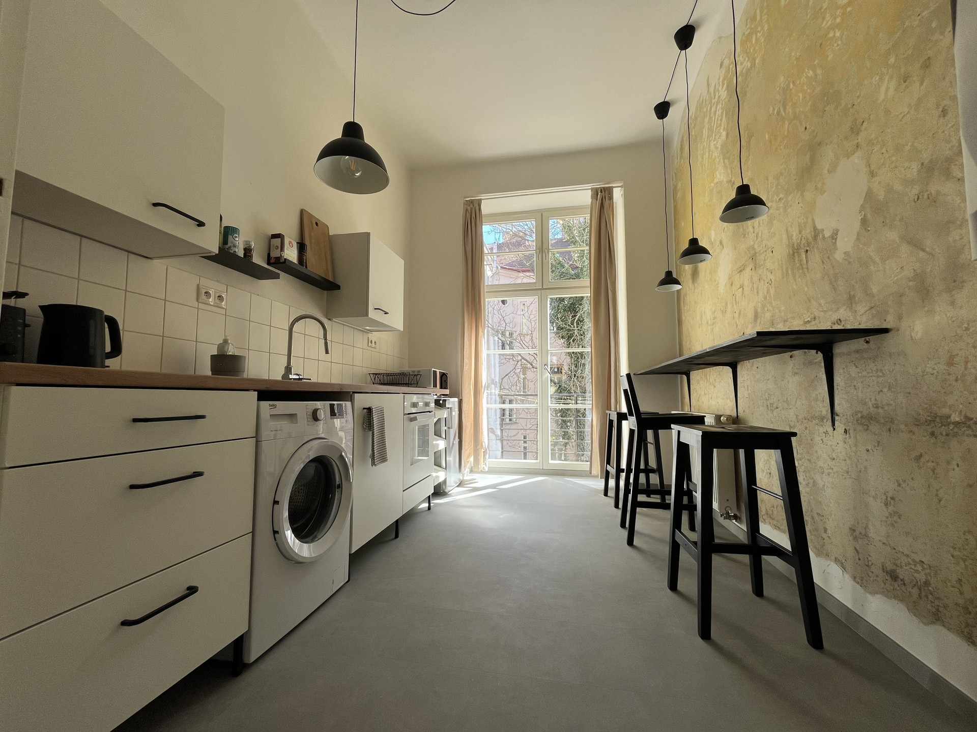 kitchen with balcony