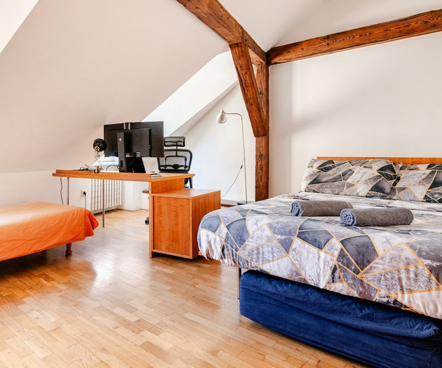 CLASSY Attic ROOM Downtown w/ Workplace & Monitor