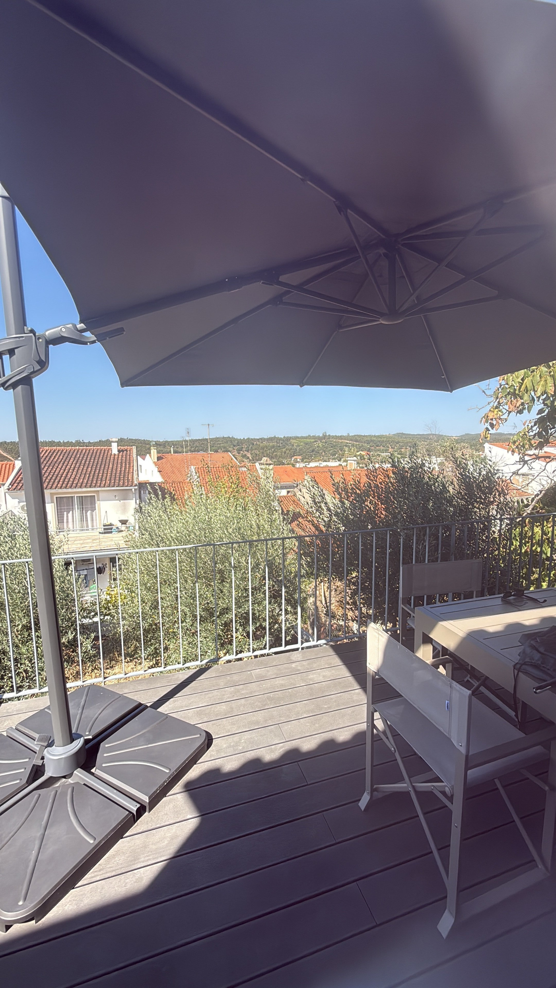 Balcony with umbrella and view