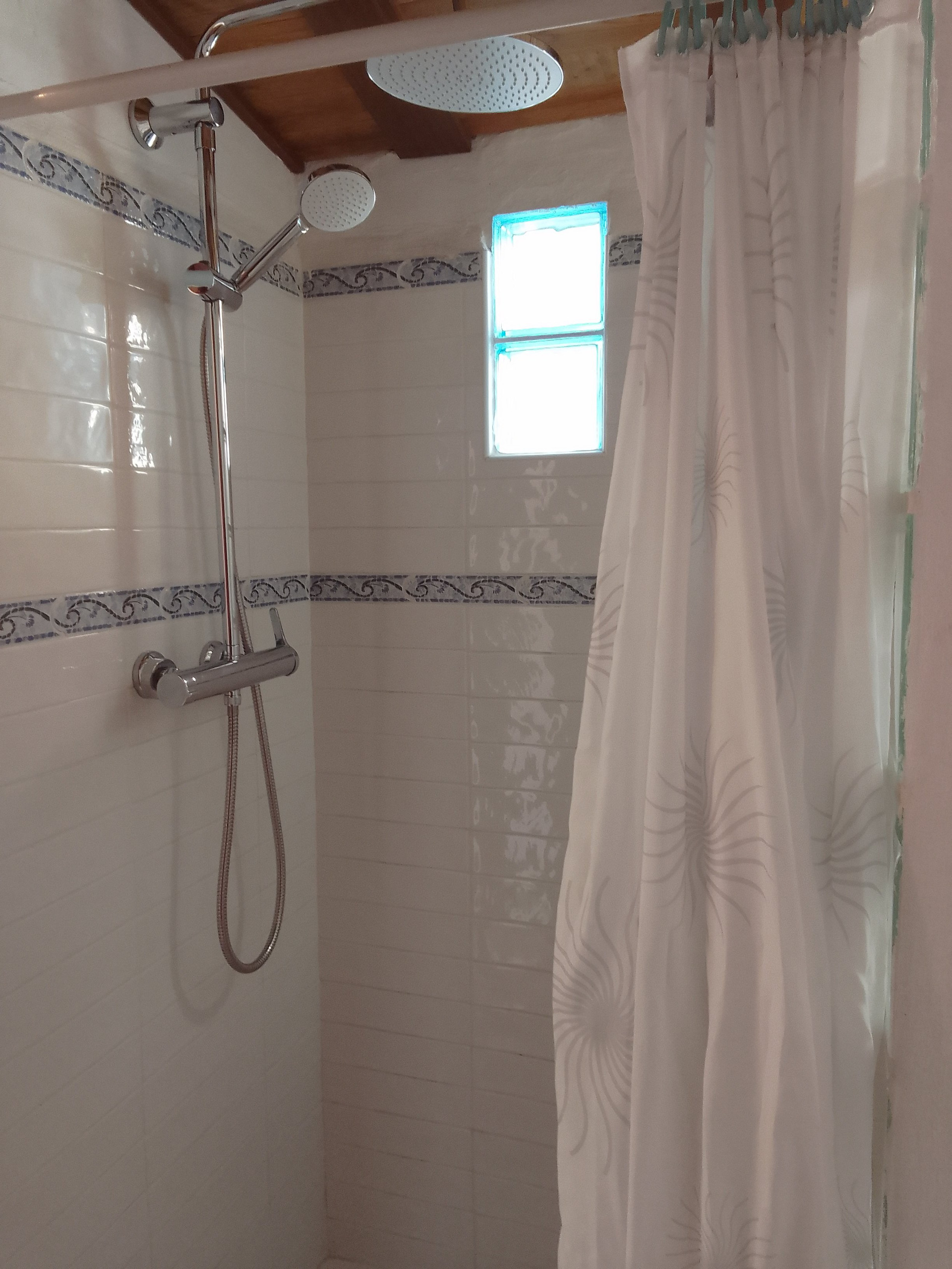Bathroom shower with decorative tiles