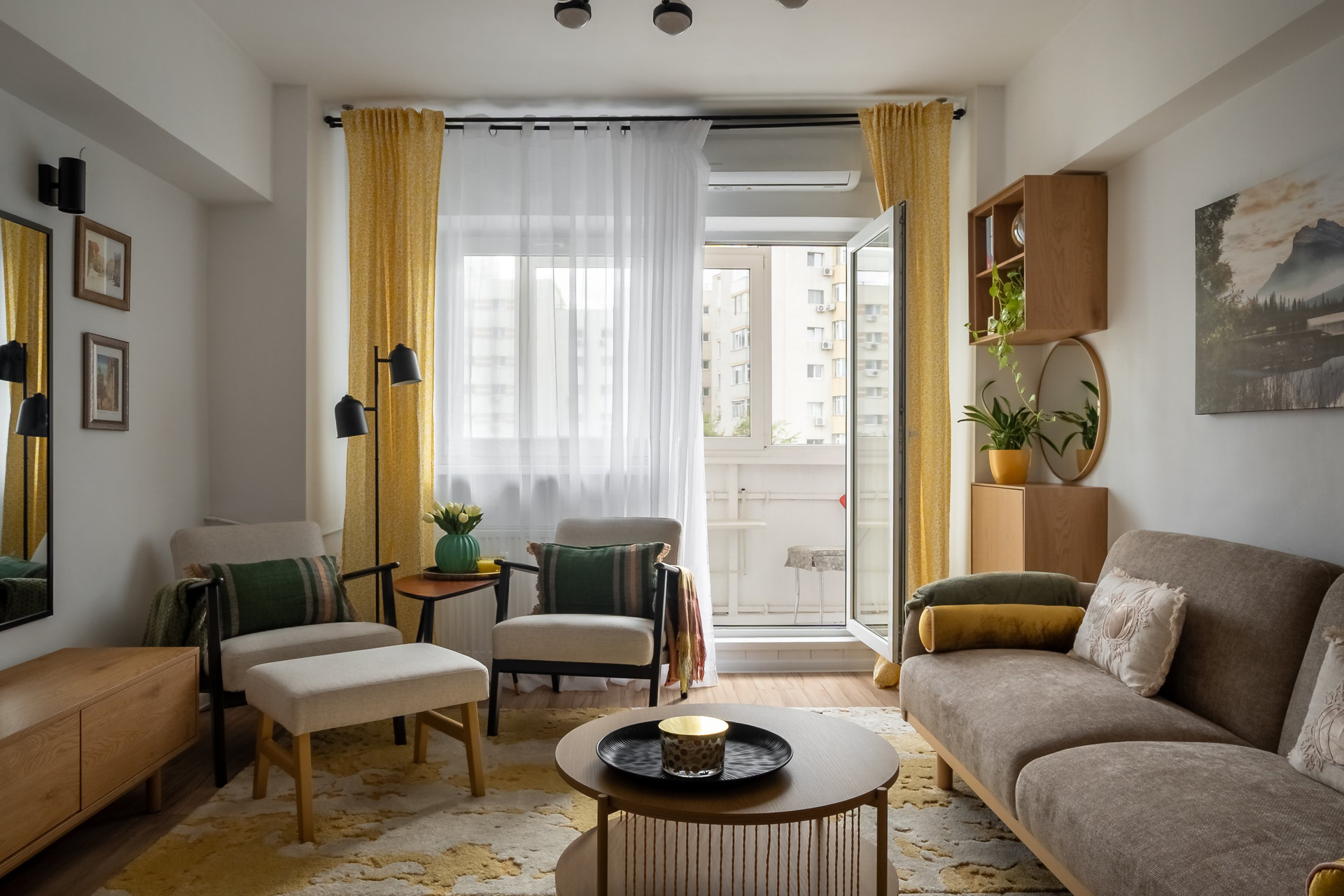 Living room seating and balcony door