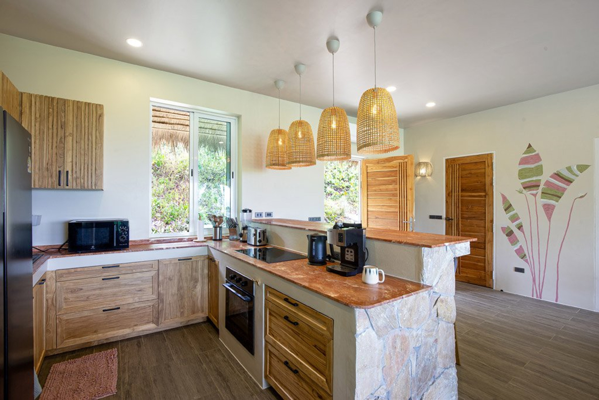 Modern kitchen wood cabinets stone island