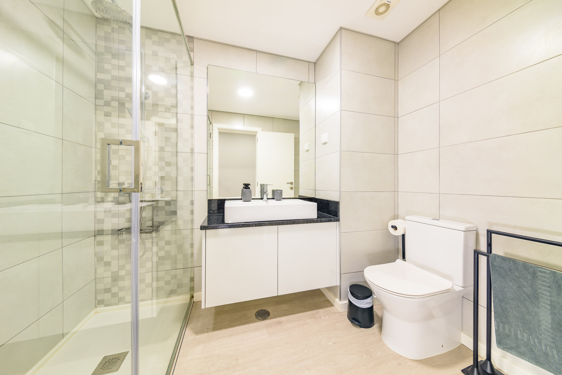 Modern bathroom with glass shower