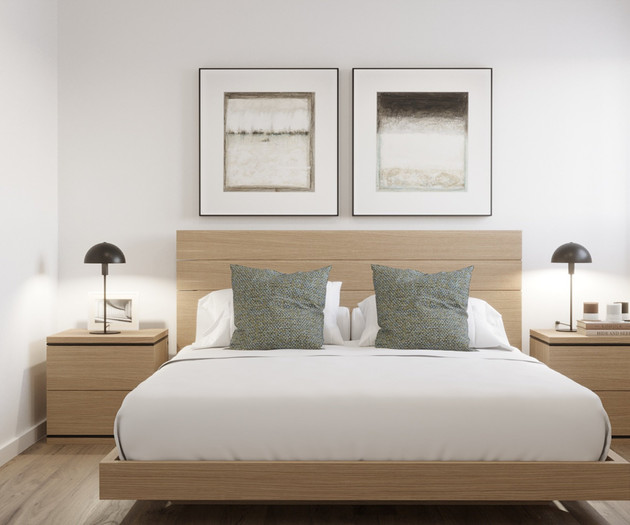 Bedroom with wood bed frame