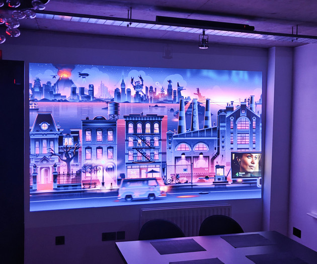 Projector screen in evening lighting
