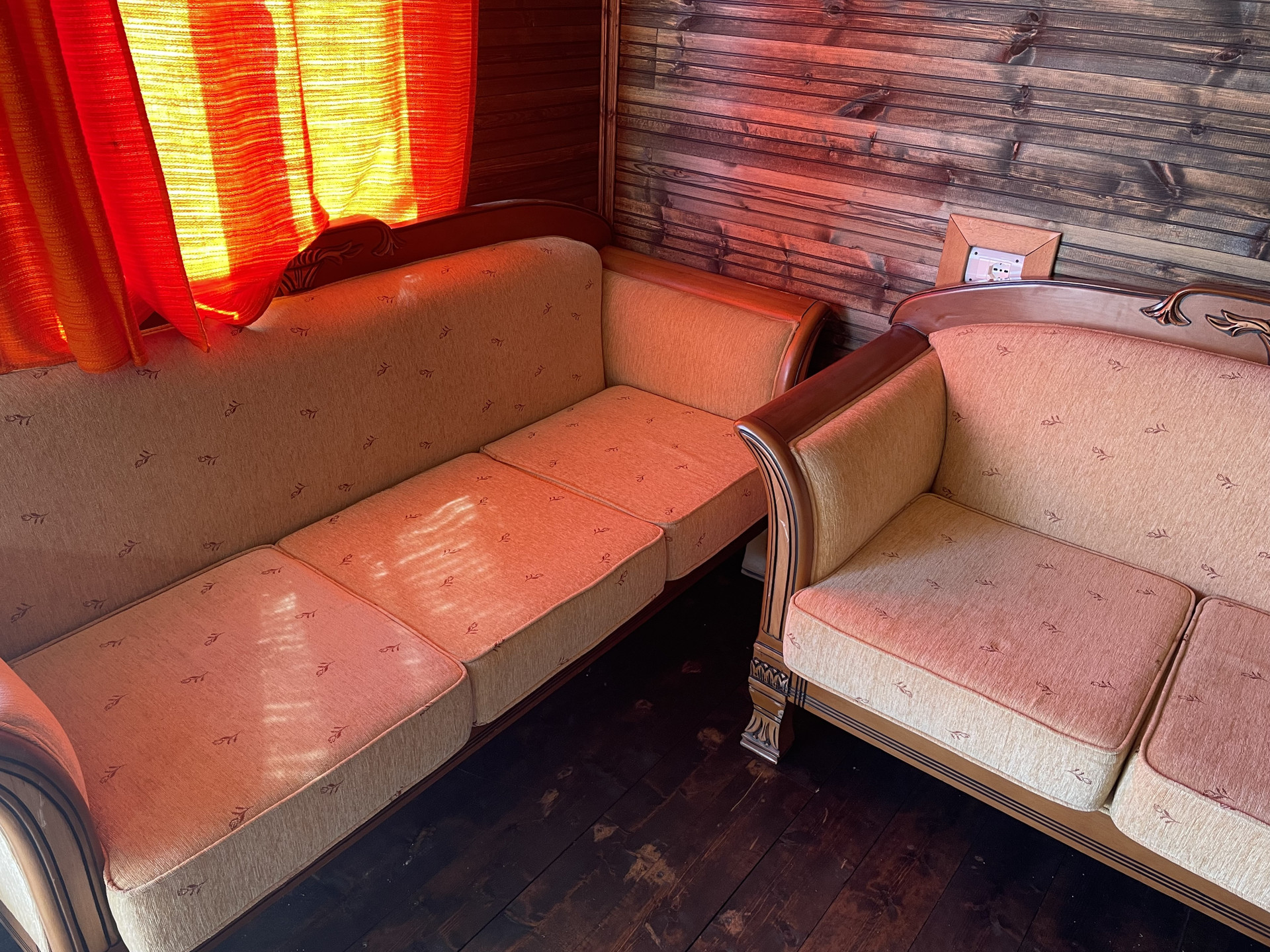 Corner sofas orange curtain light