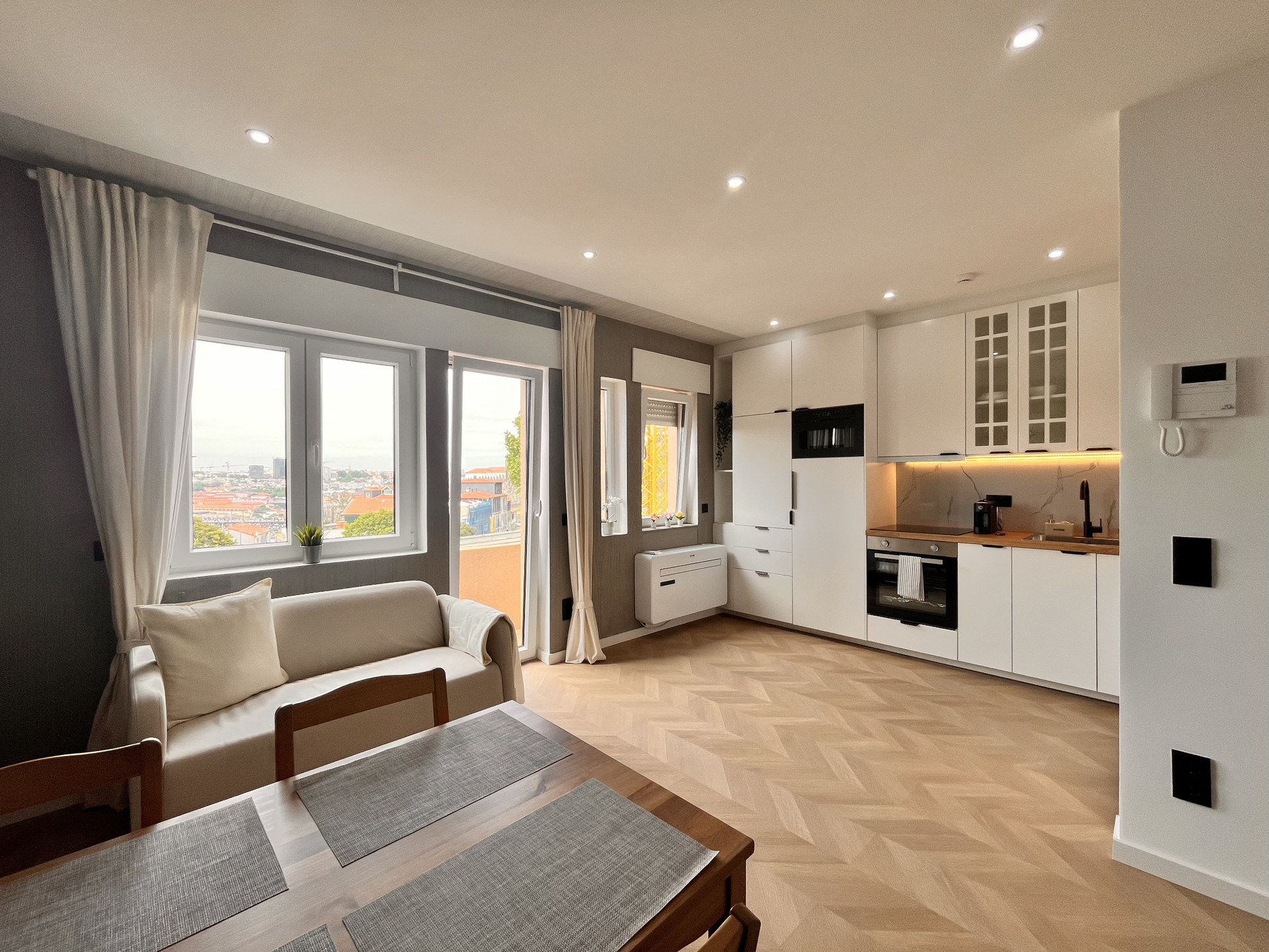 Open kitchen, living room and dinning room