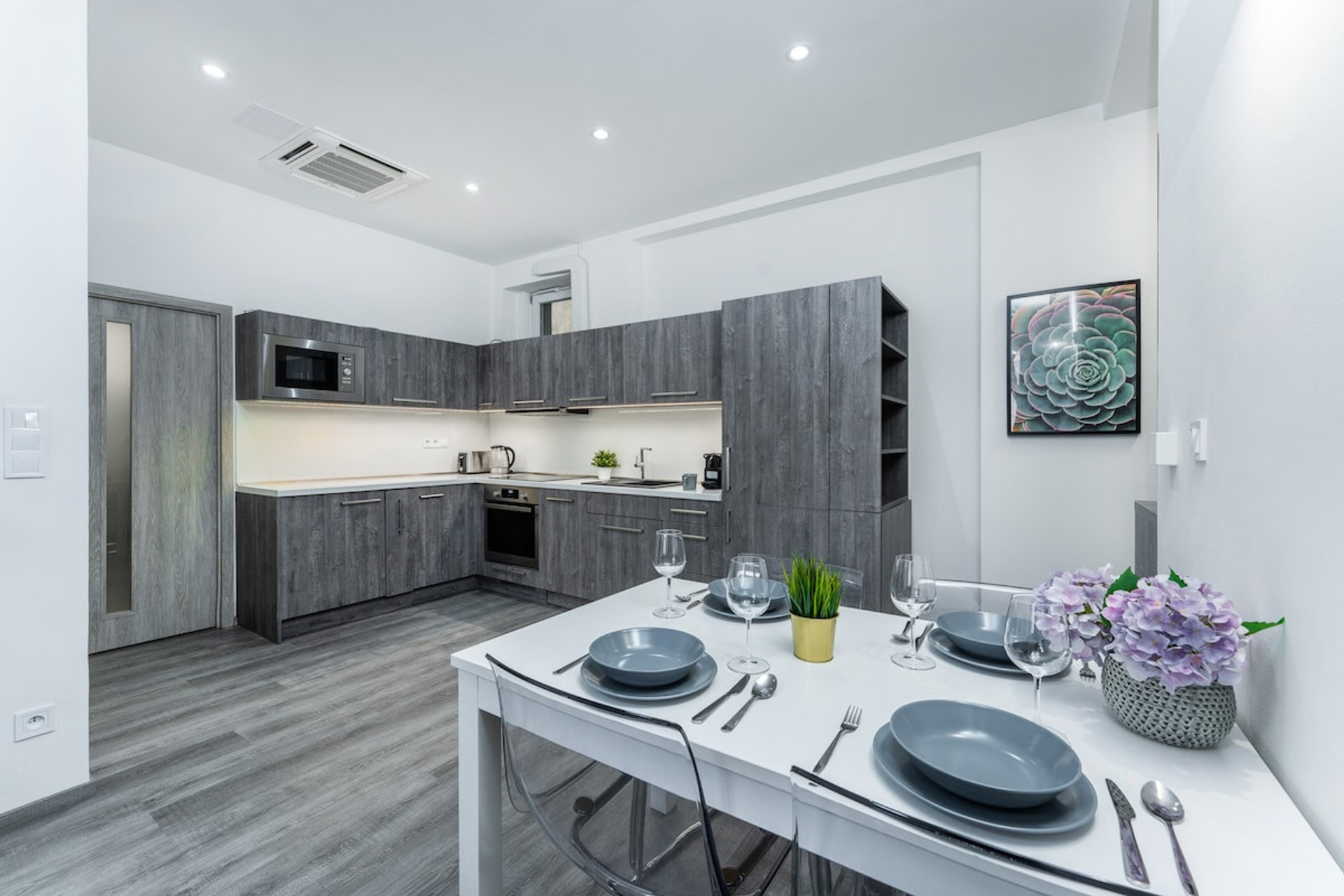 Kitchen and the dining table