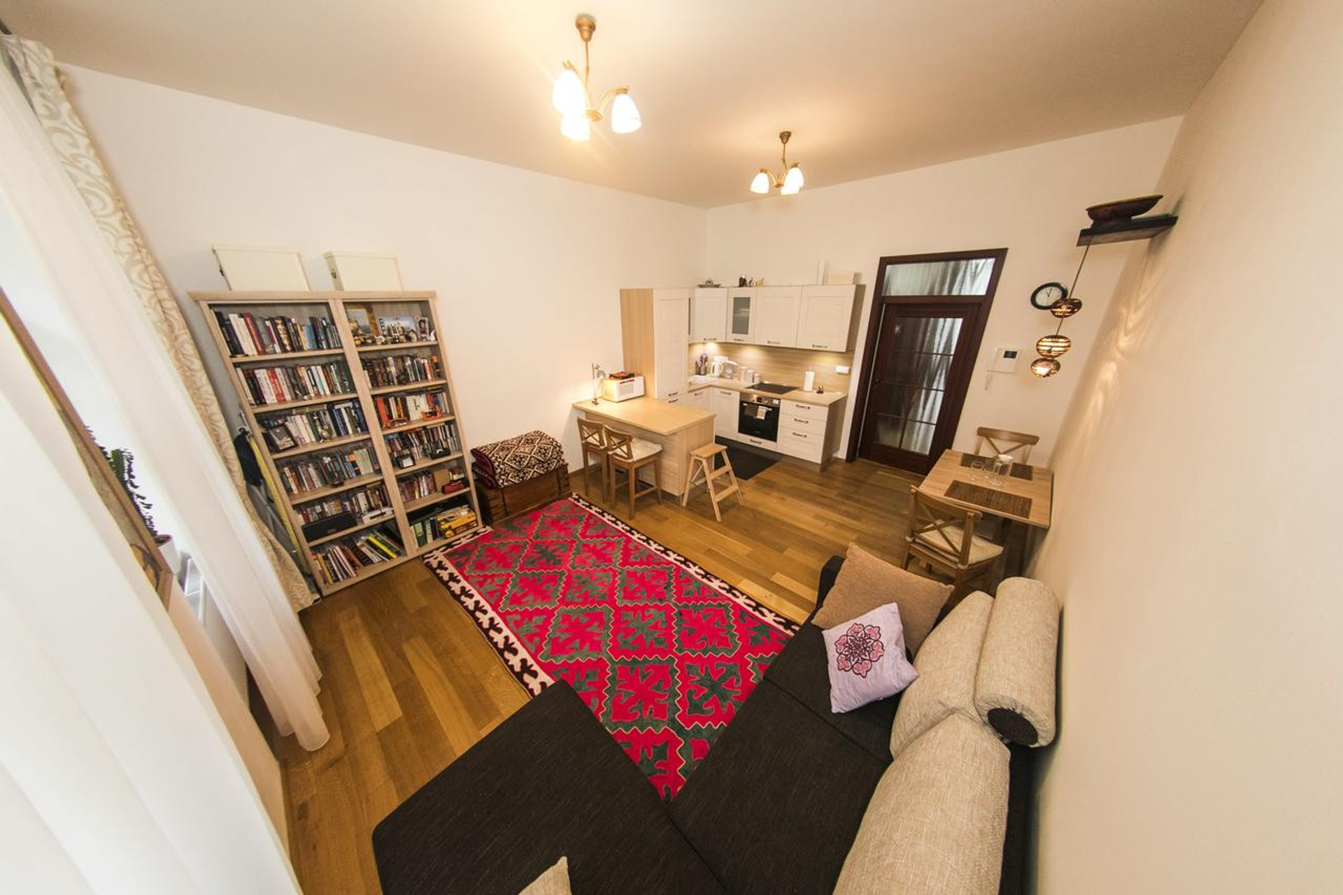 the living room with kitchen corner. 