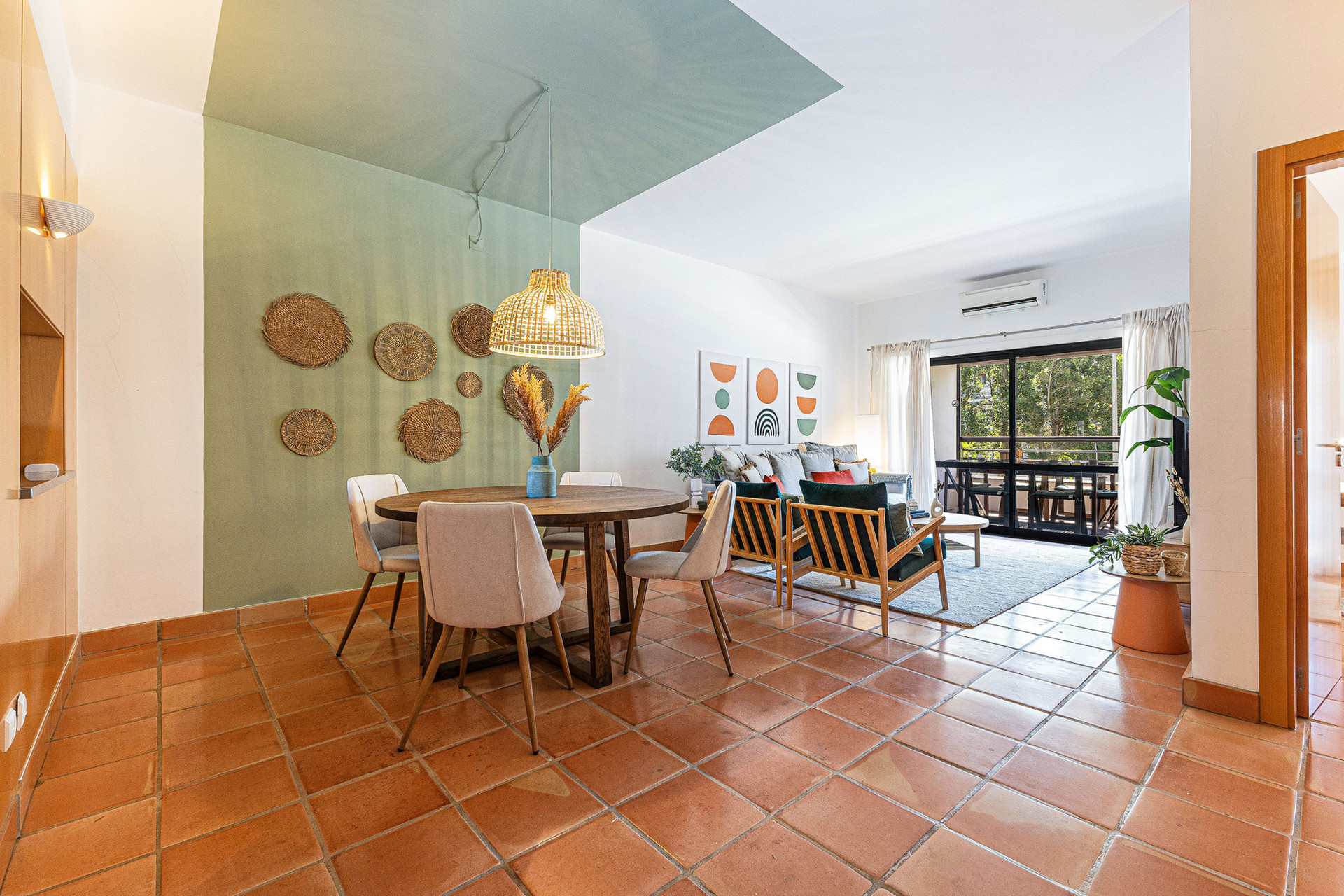 Open dining and living area