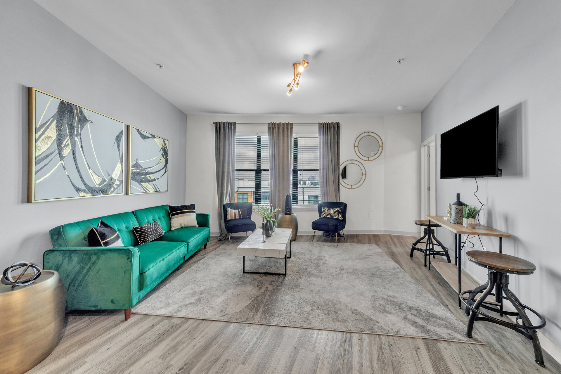 Bright living room with seating