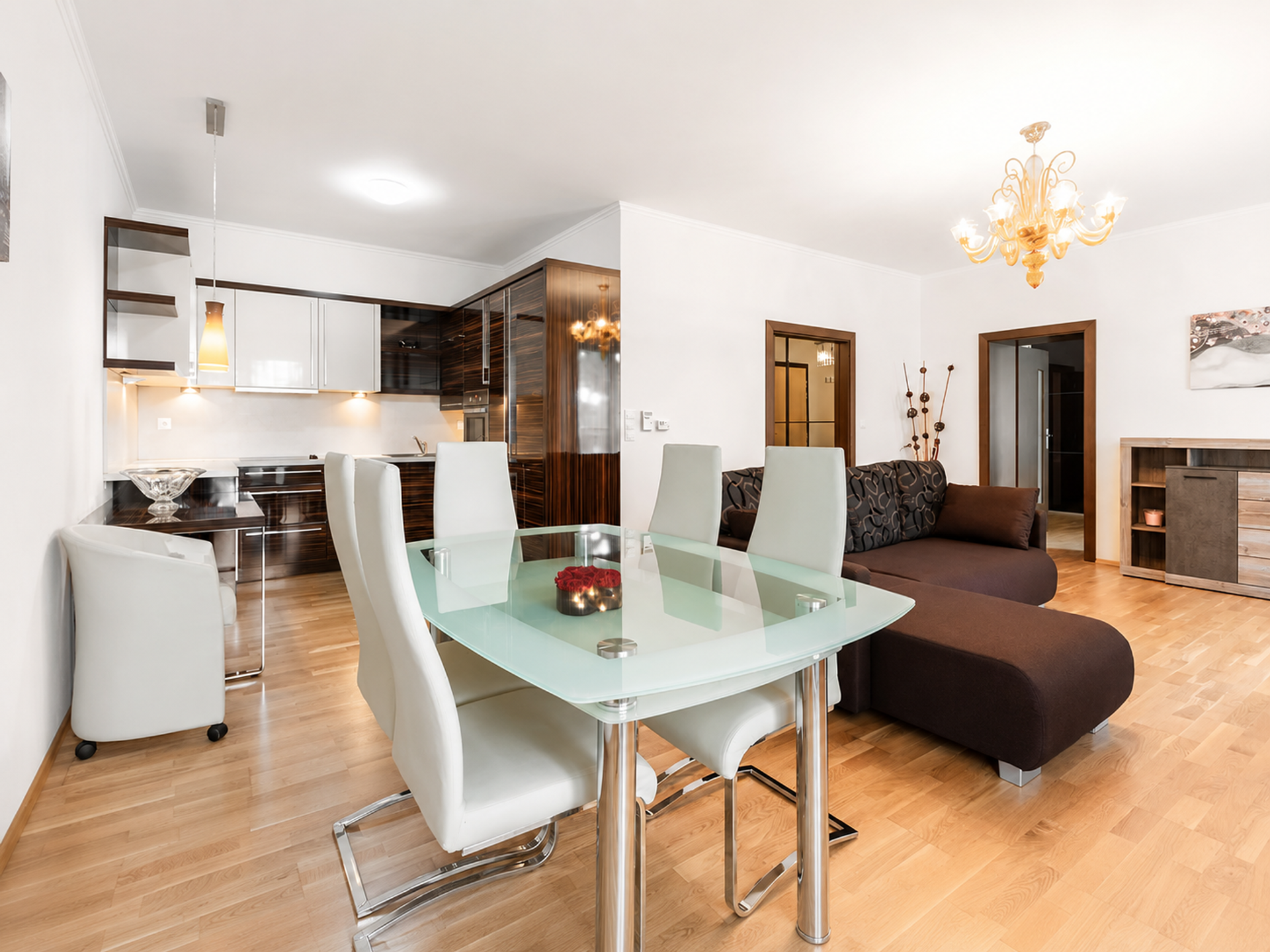 Open living room and dining area