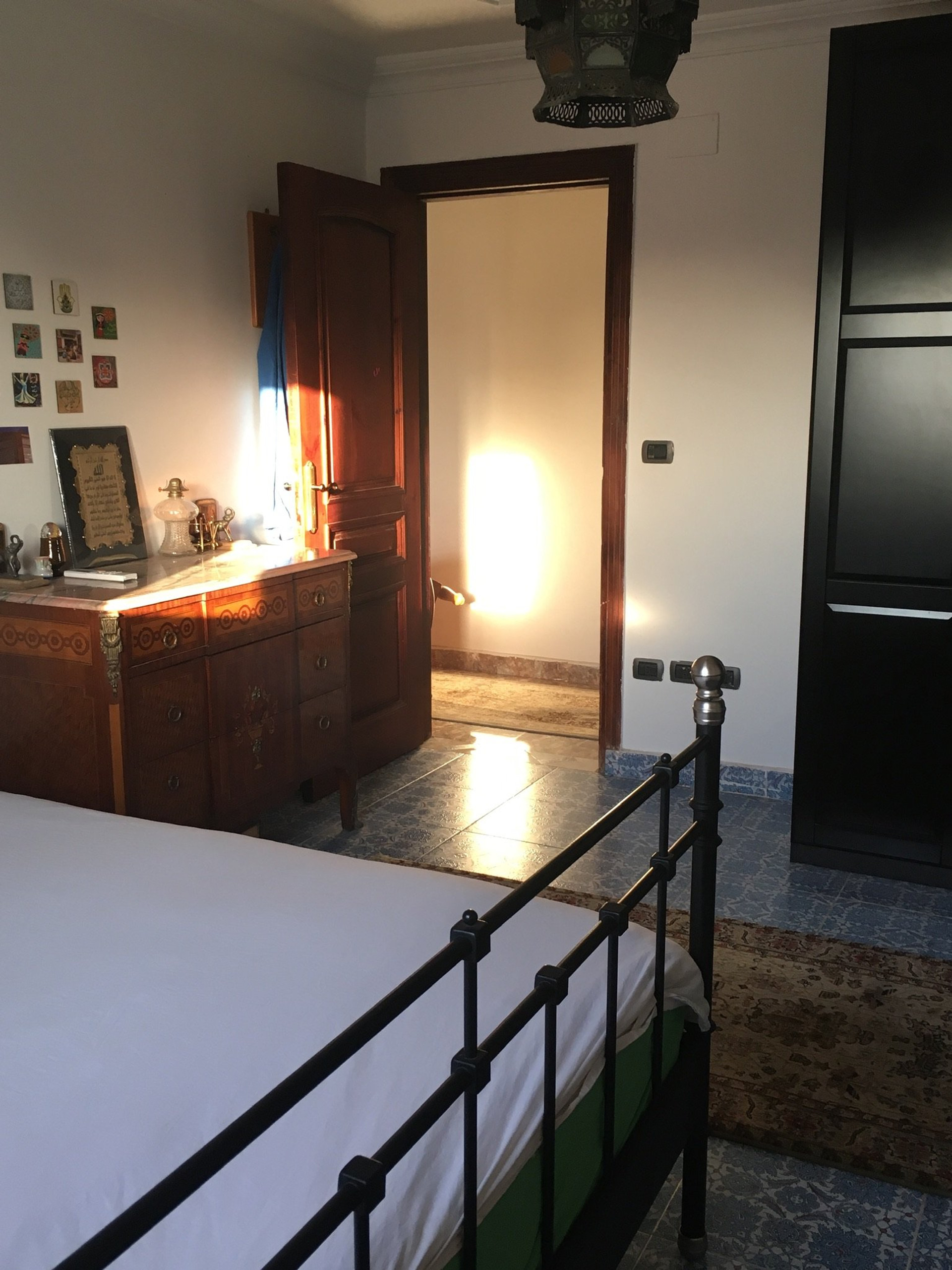 Bedroom with iron bed frame