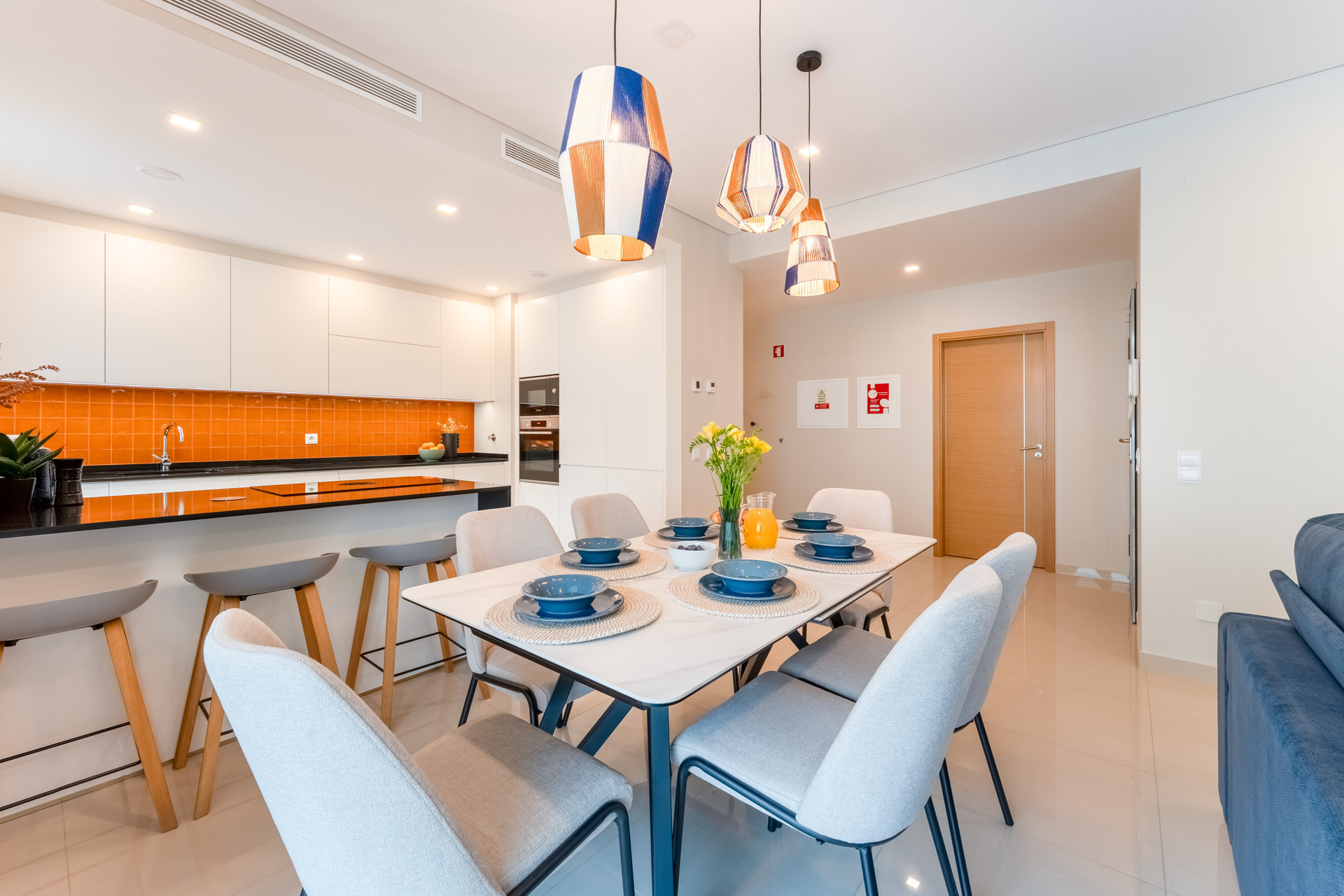 Open kitchen and dining area