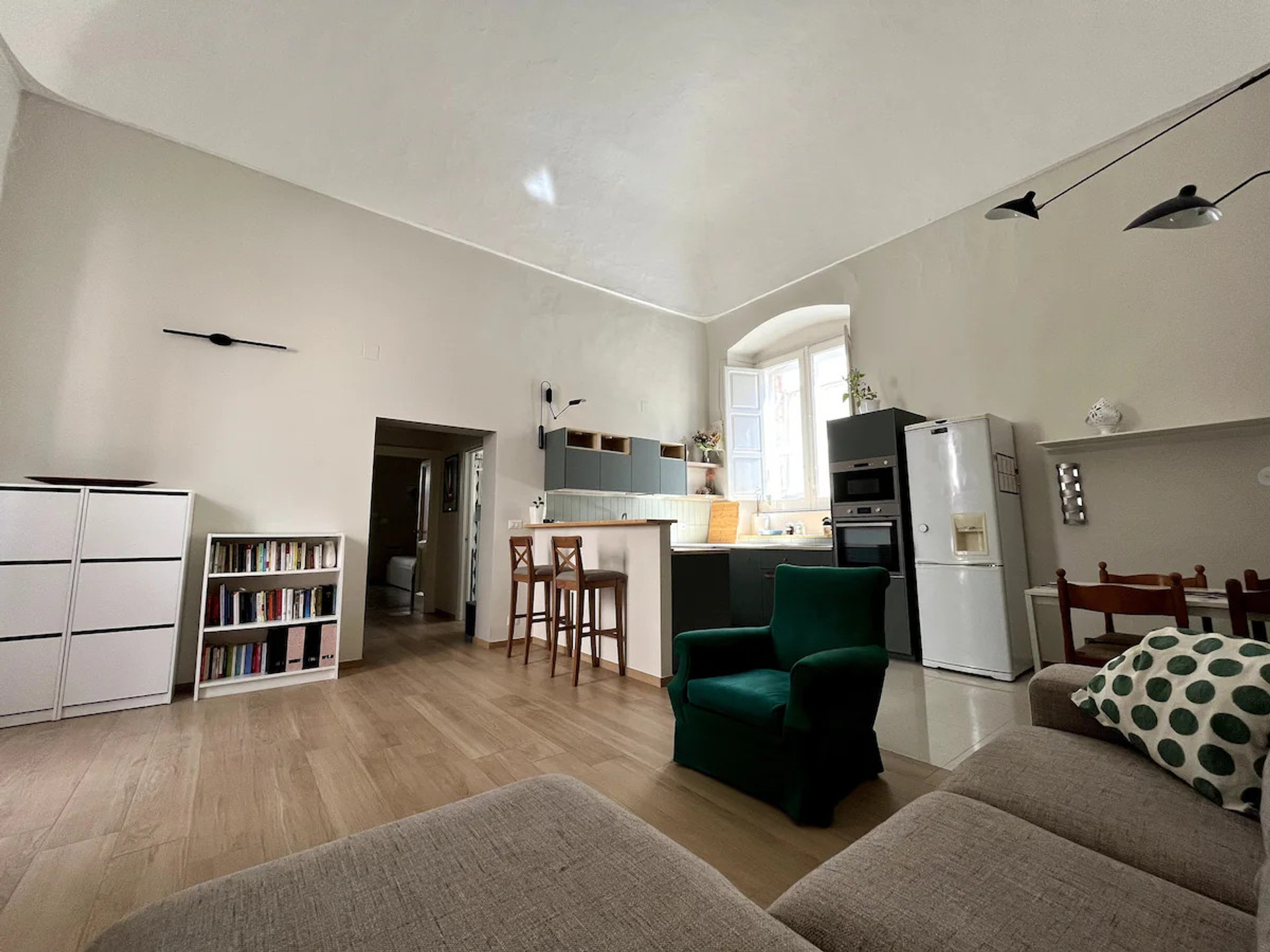living room with open space kitchen