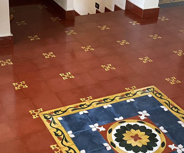 Decorative tiled hallway floor