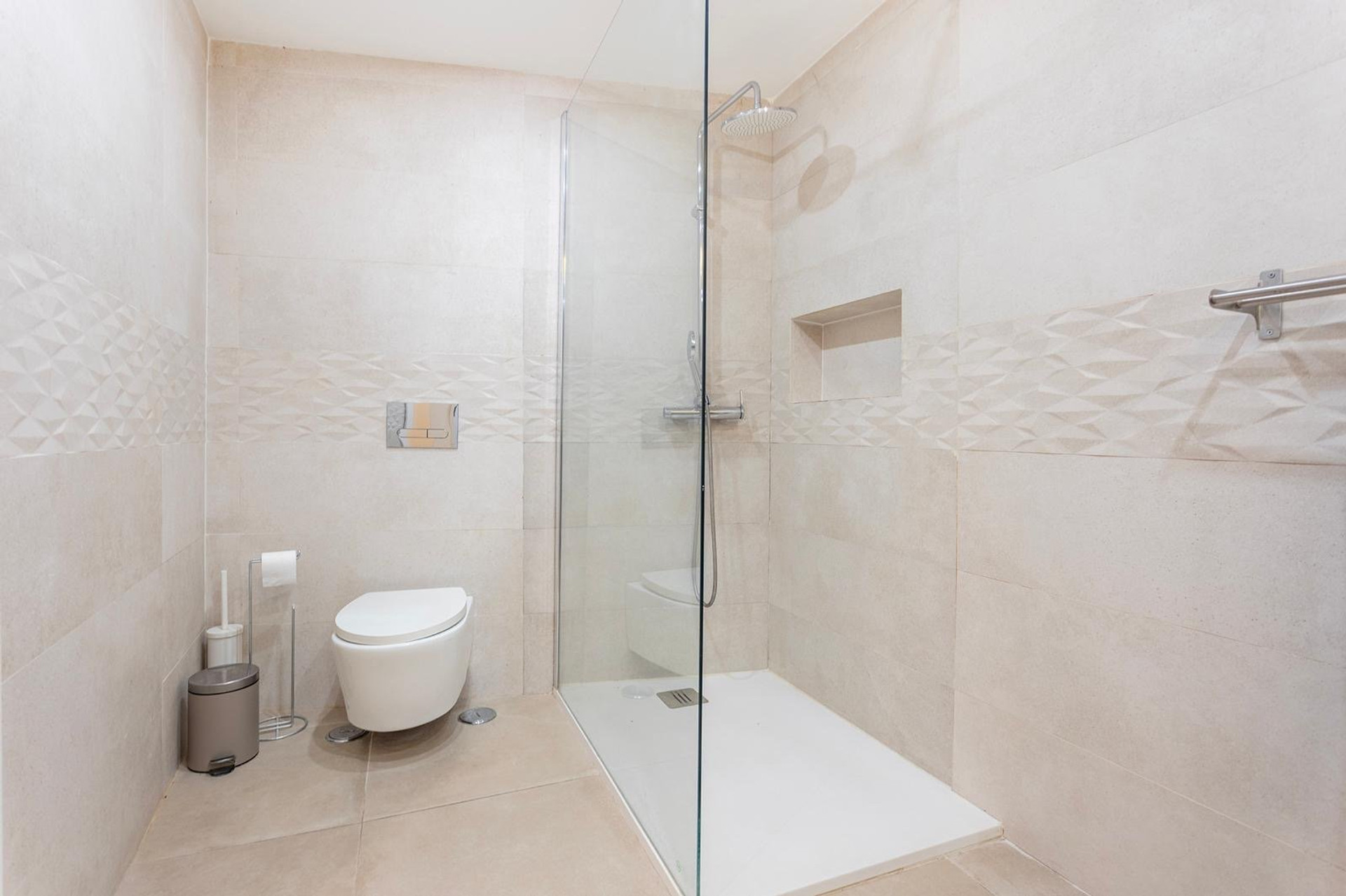 Bathroom with walk-in shower toilet