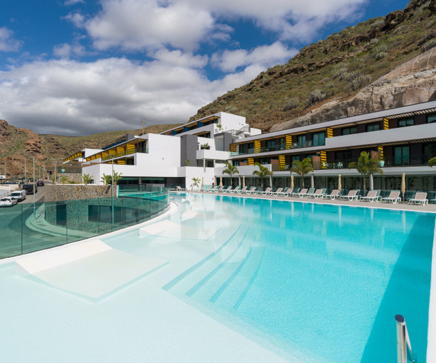 Pool and building complex view