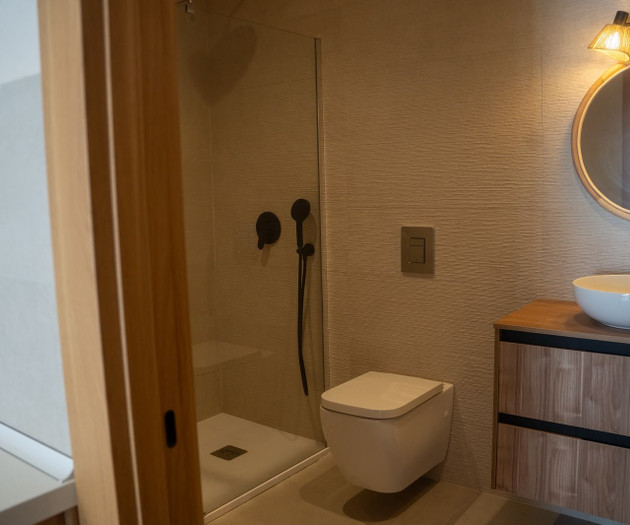 Bathroom shower and toilet area