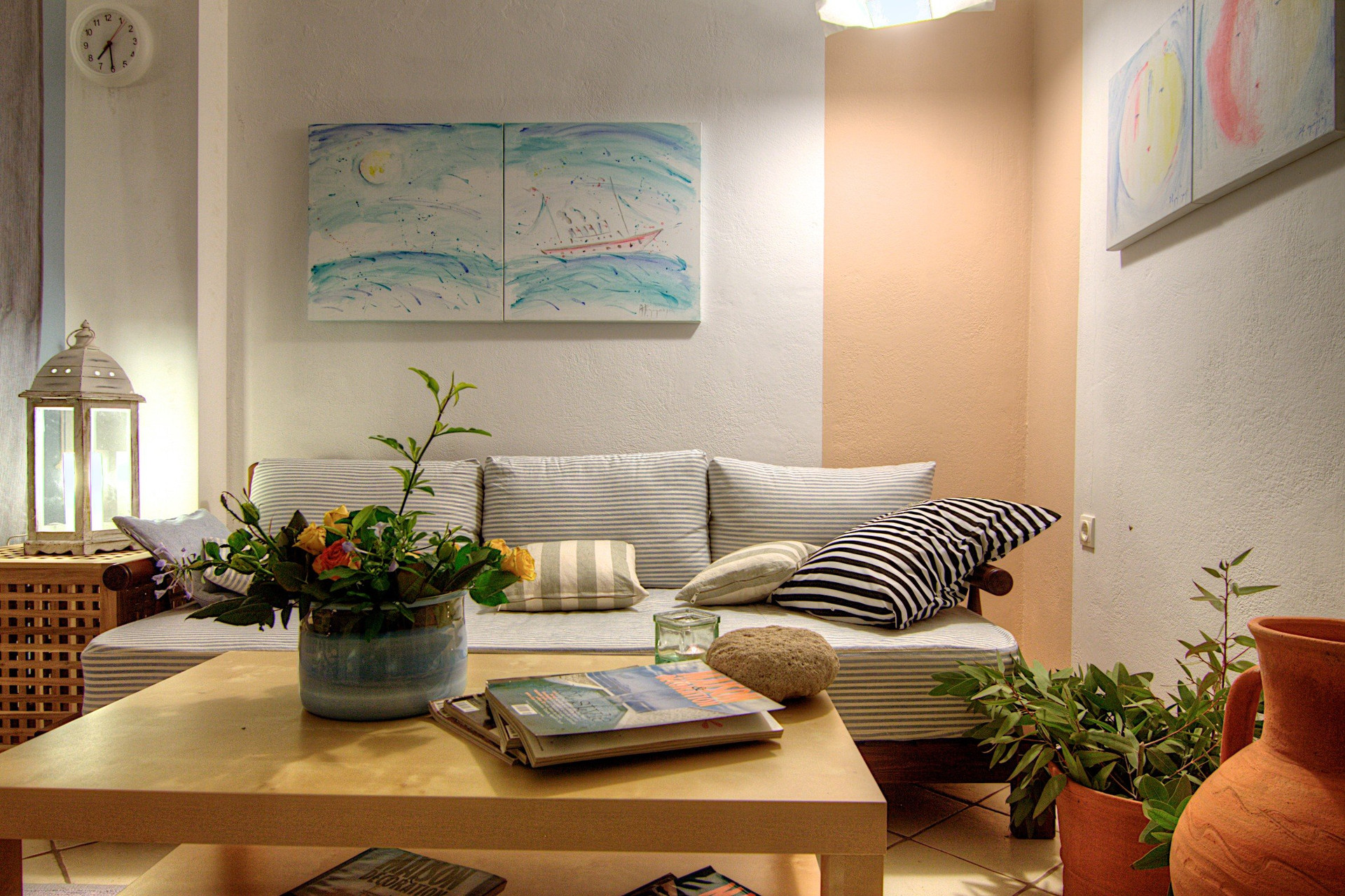 Living room sofa with artwork