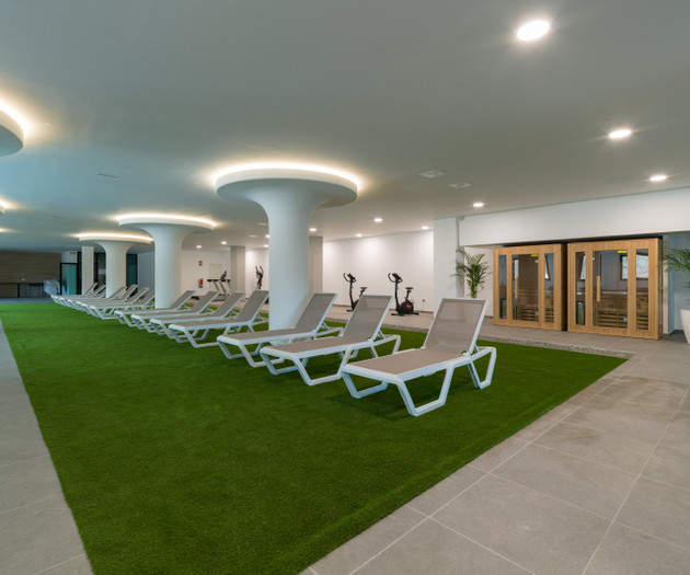 Spa lounge with sauna cabins