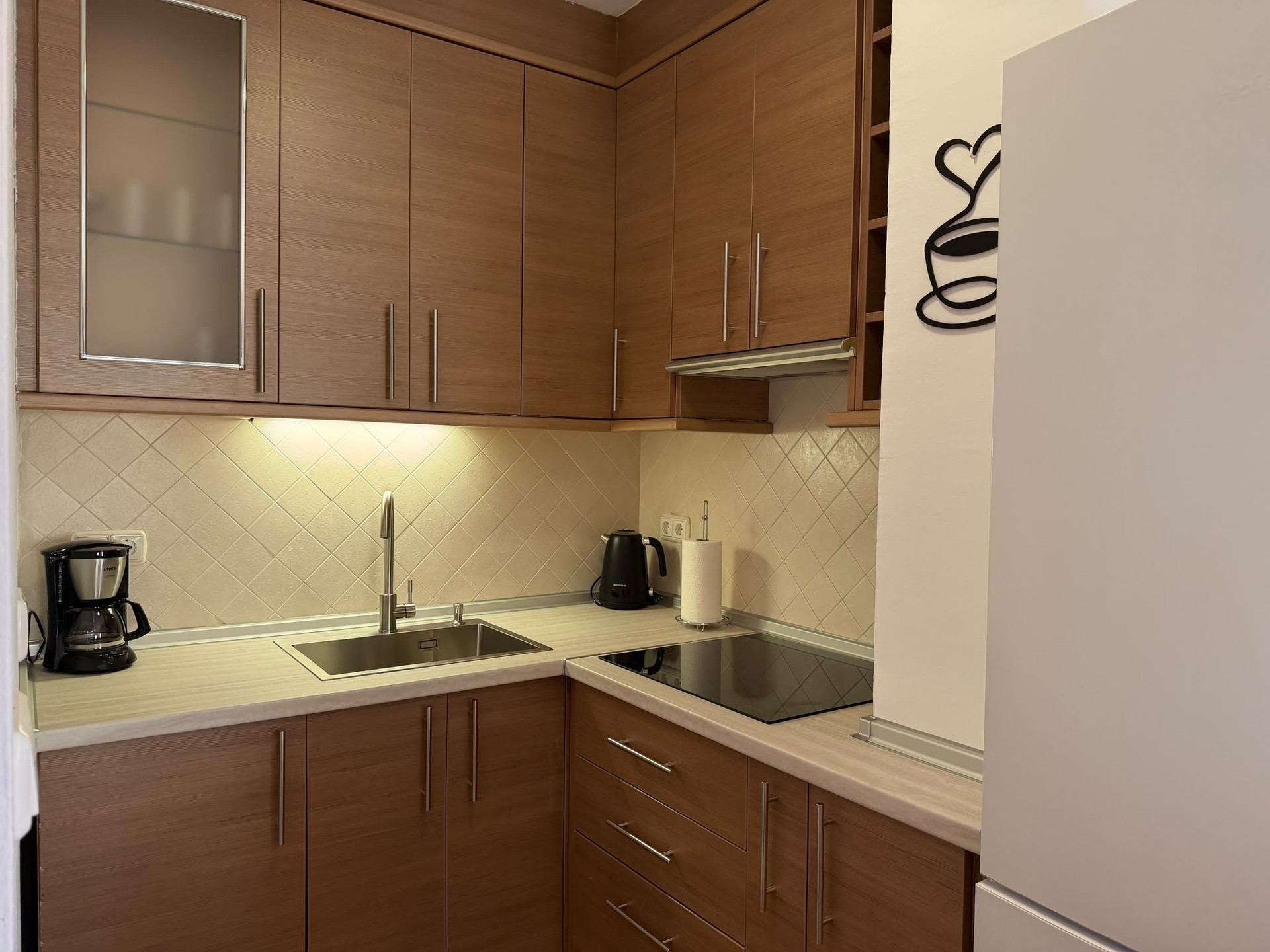 Modern kitchen with wood cabinets