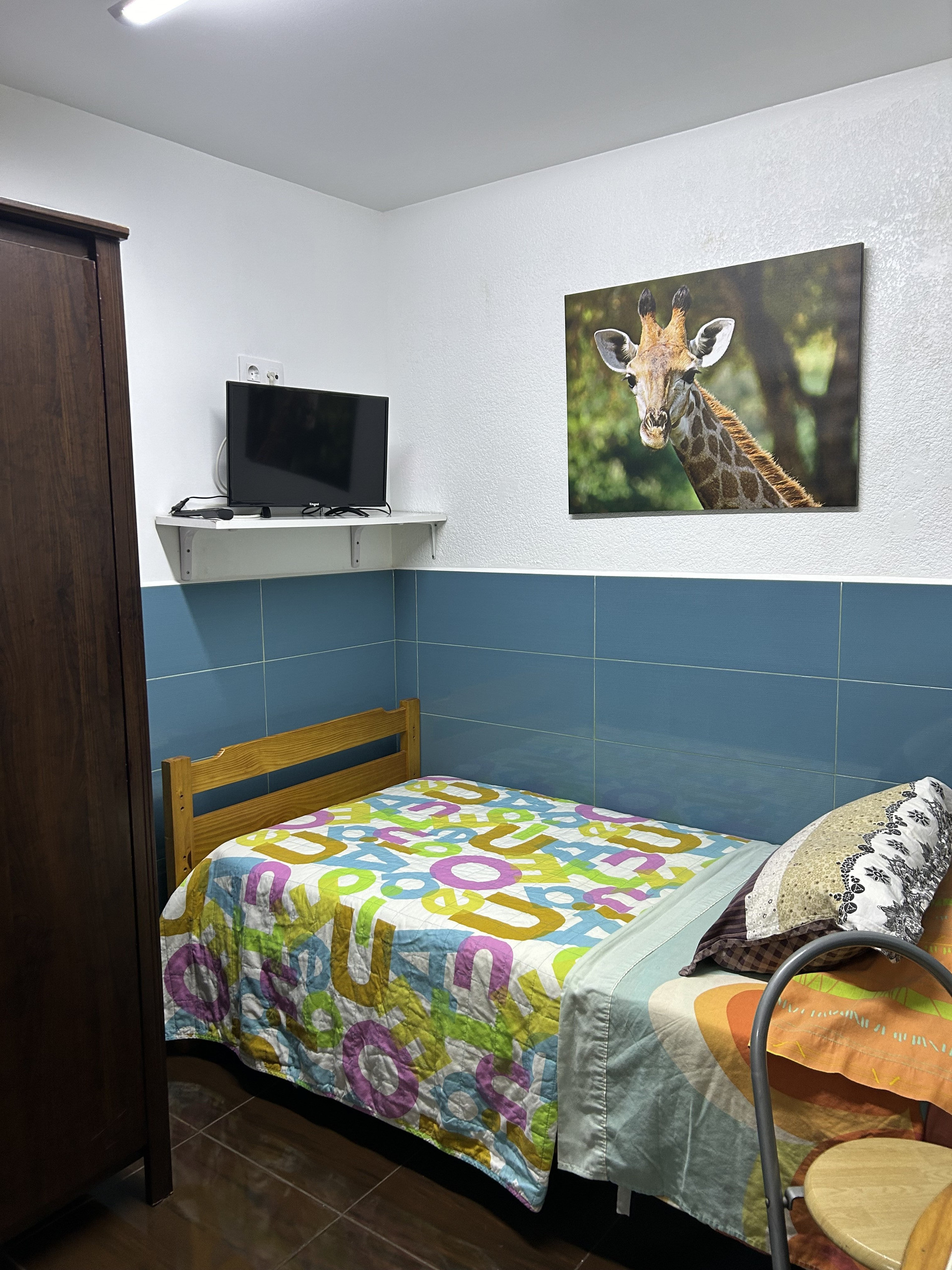 Single bed wardrobe and TV