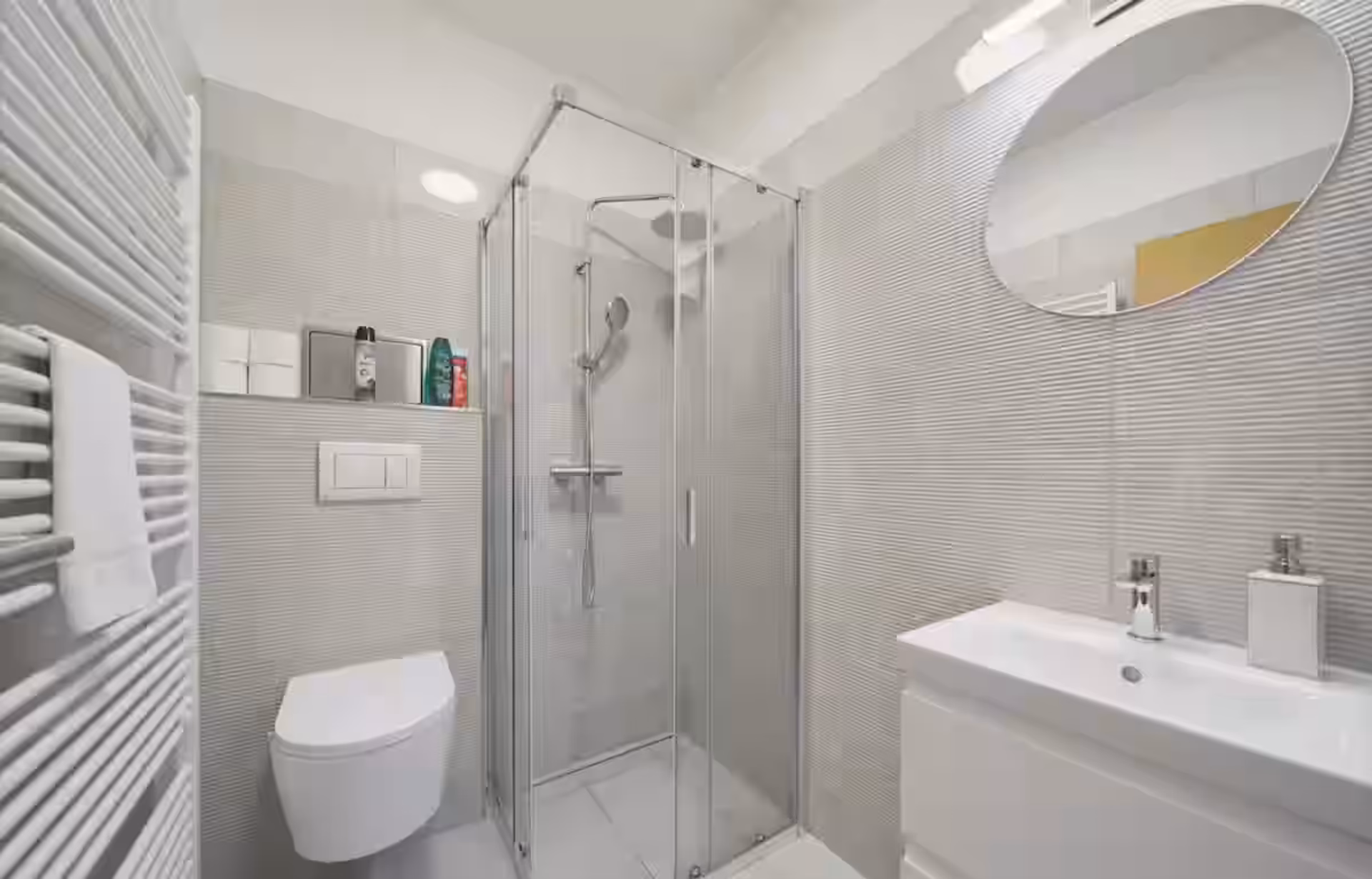 Modern bathroom with glass shower