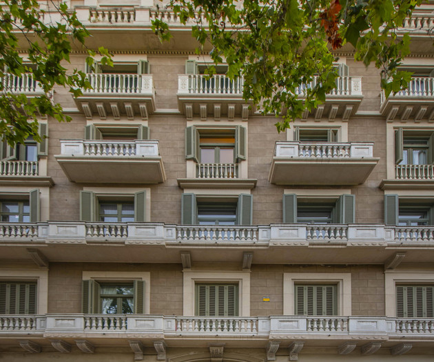 Building facade with balconies