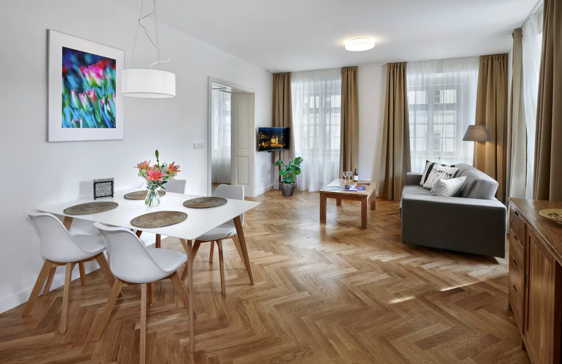 Living room and dining area