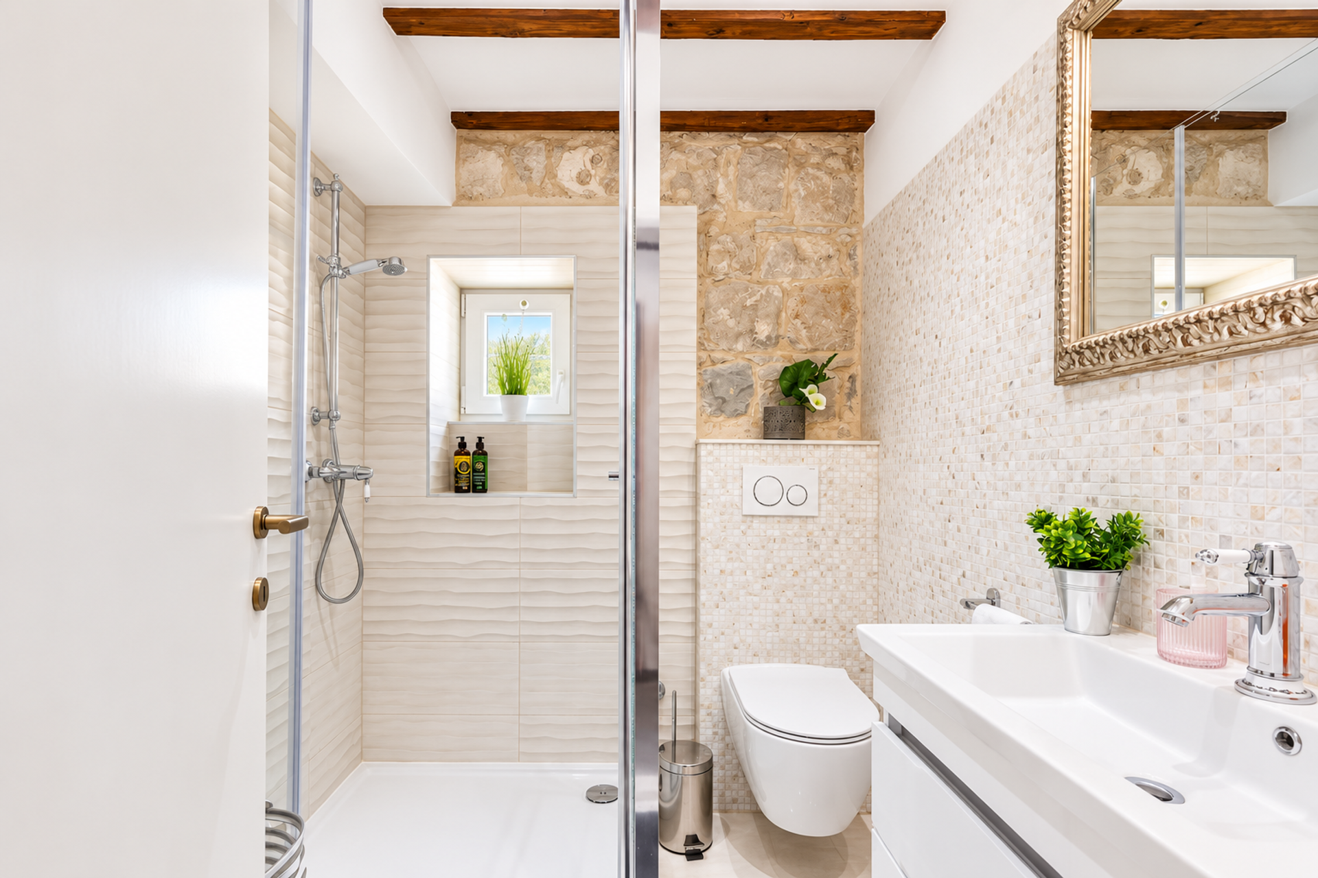 Bathroom with shower and sink