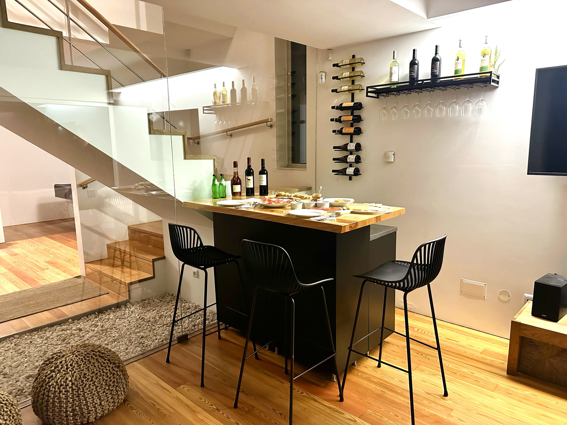 Bar area with wine rack staircase
