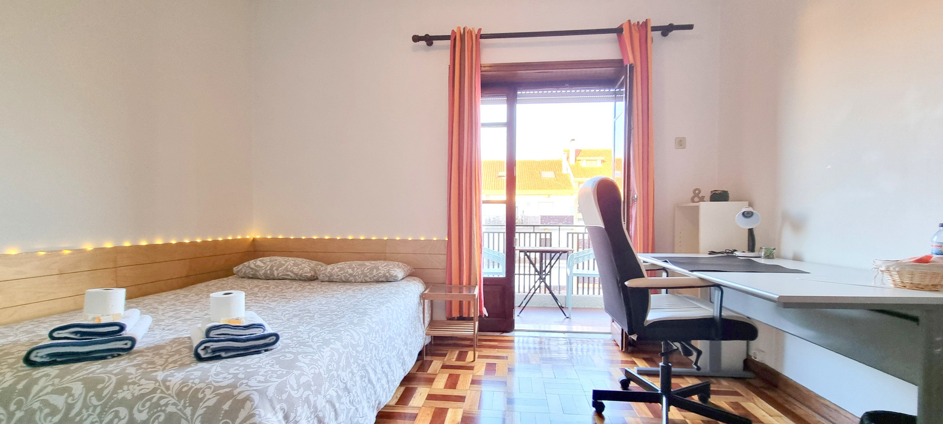 Double Bed, Large Desk, comfortable Chair, Balcony