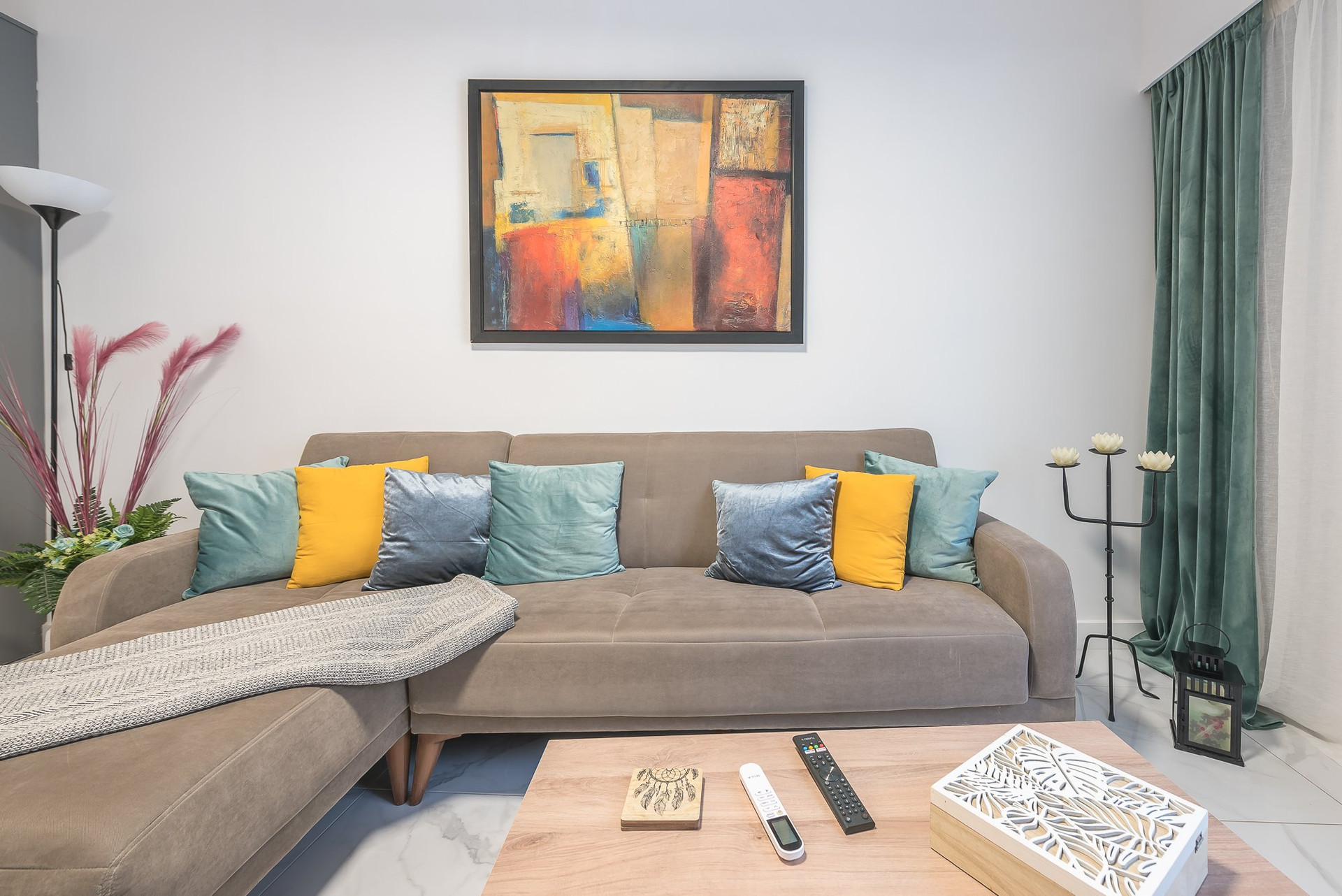Sofa with colorful cushions