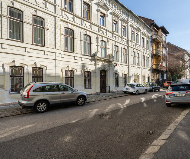 Historic building facade on street