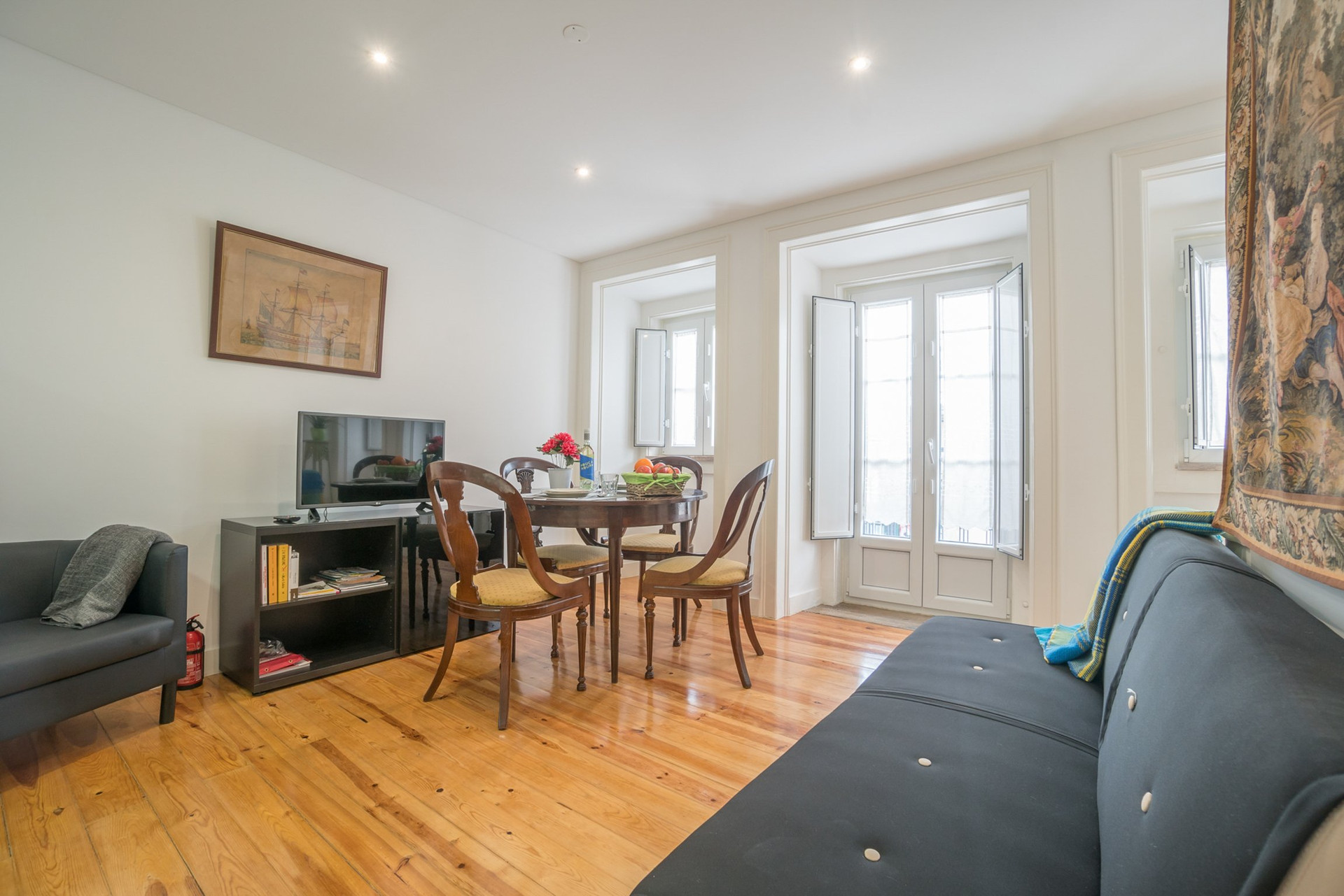 Bright living room with dining table