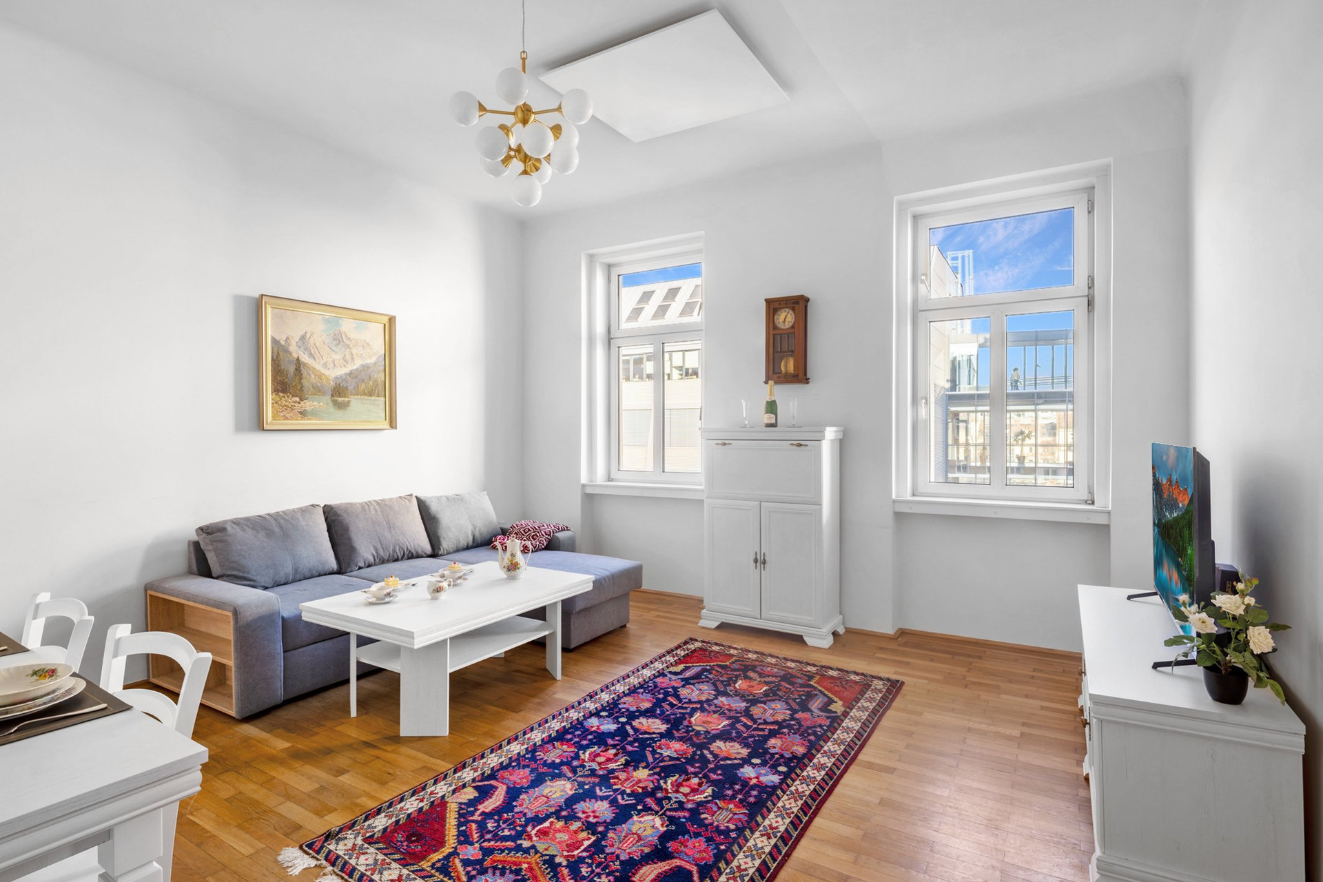 Living room with sofa and rug
