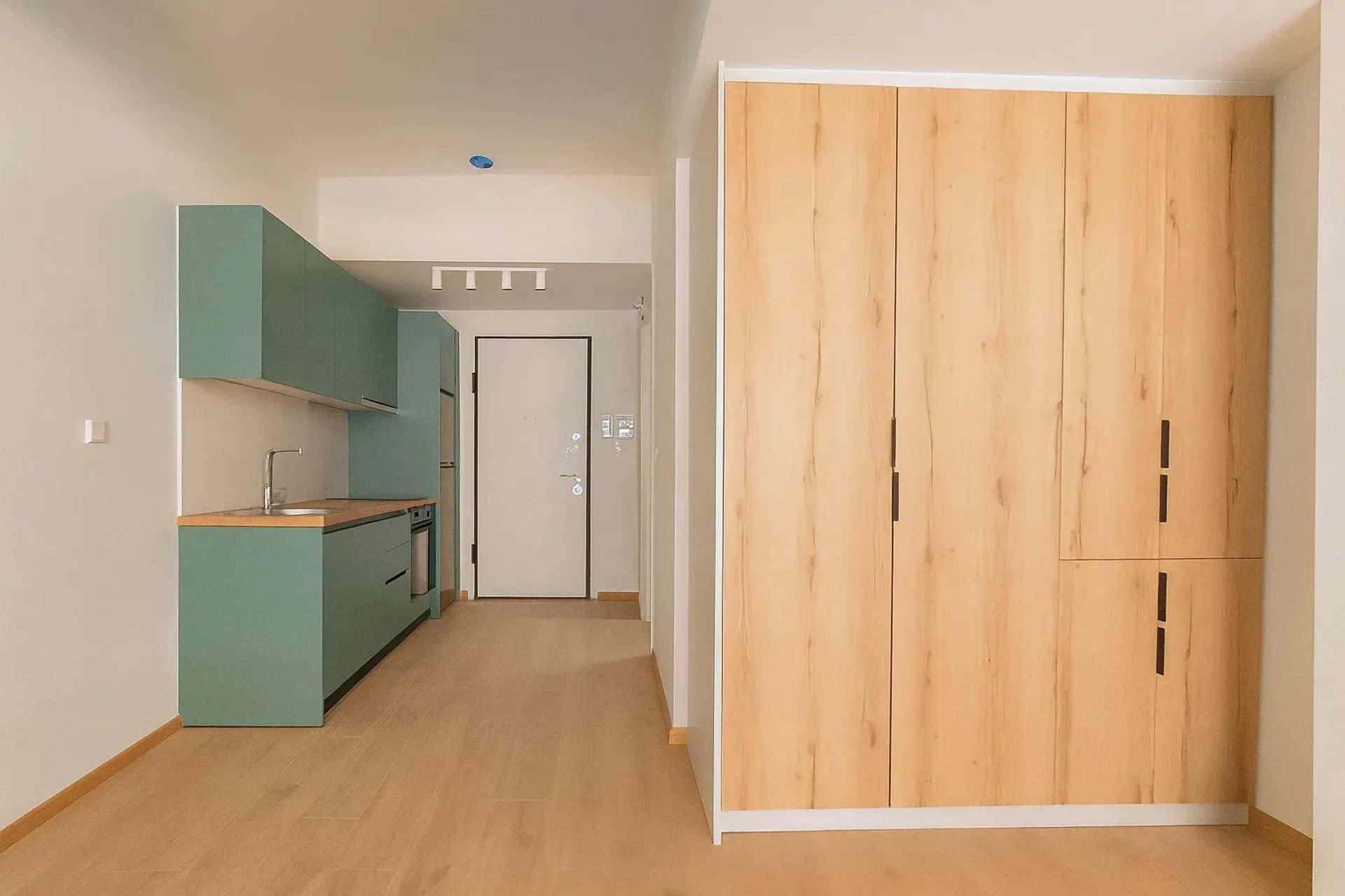 Open kitchen with wardrobe storage