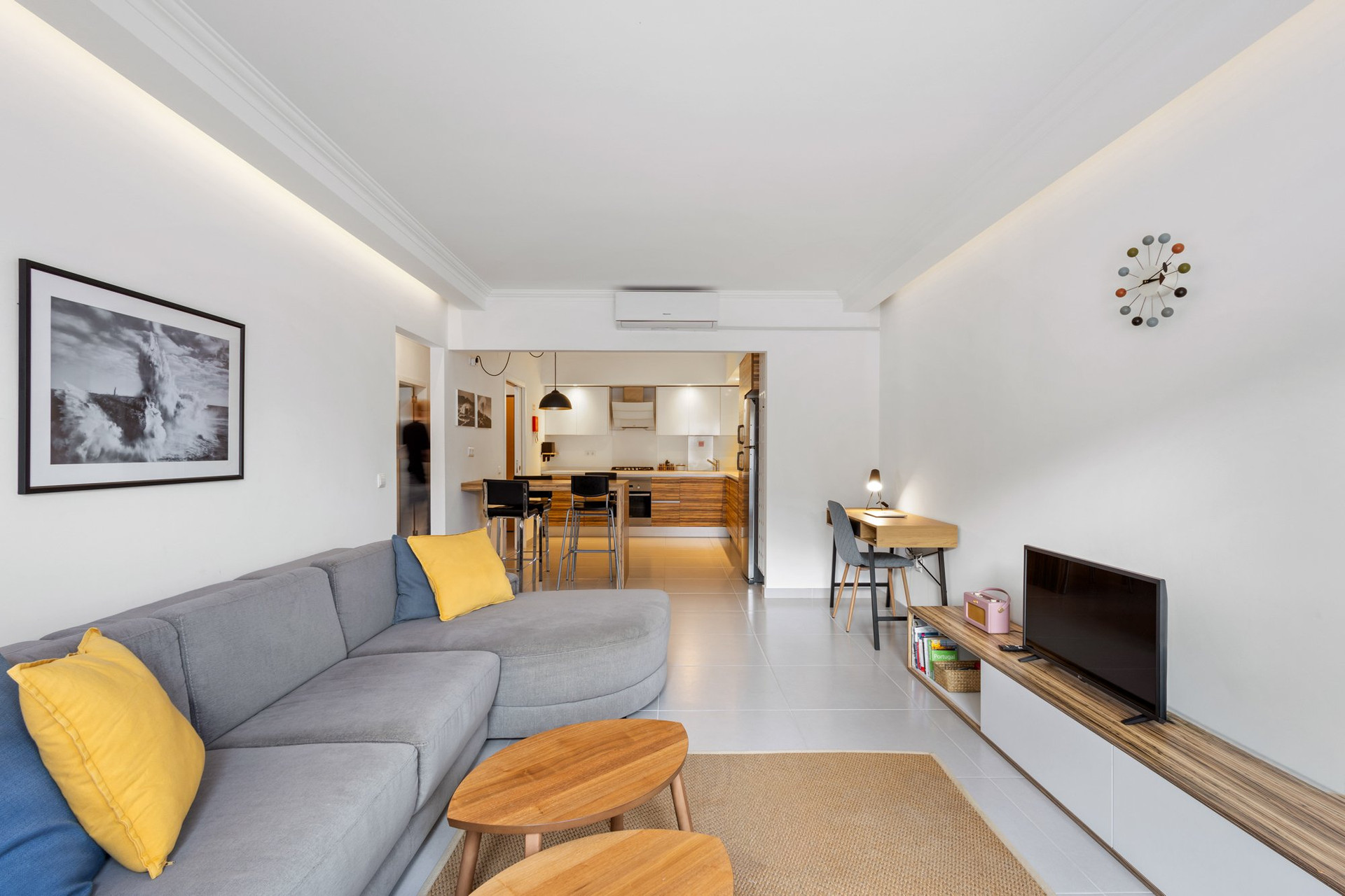 Living room with kitchen view