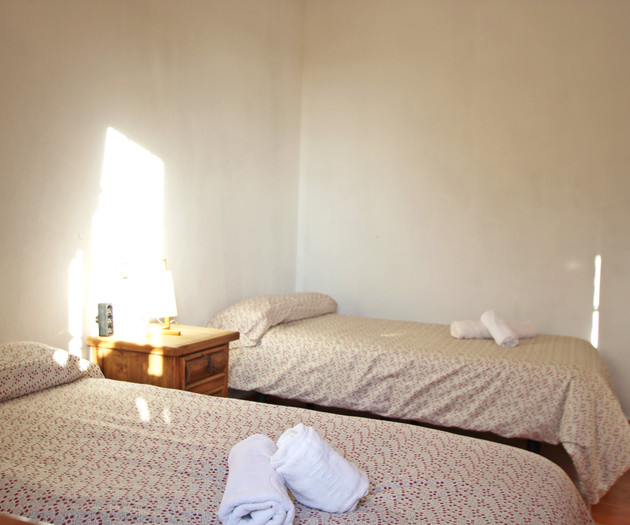 Twin beds bright sunlit room