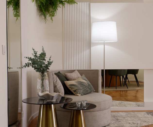 Lounge corner with gold tables