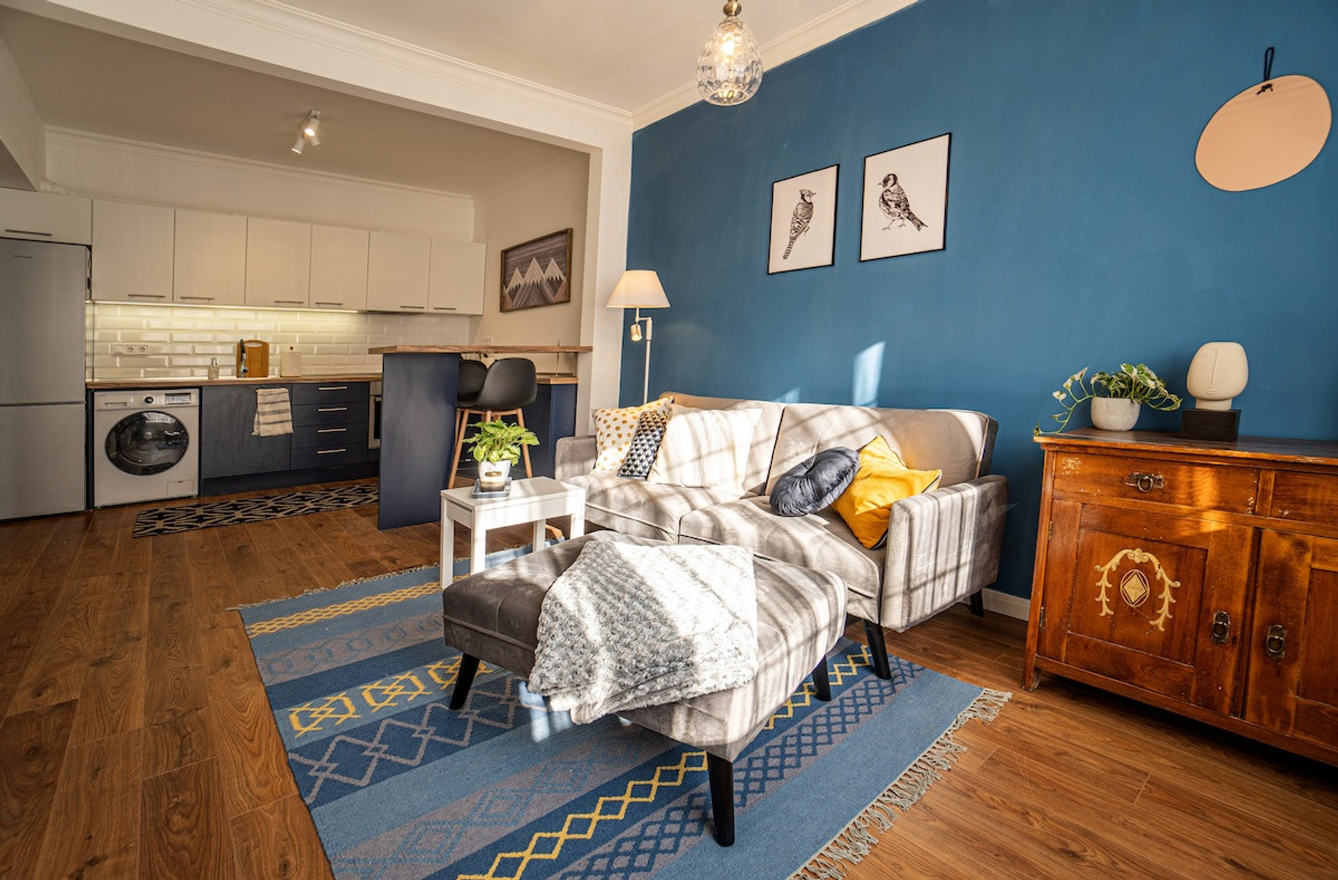 Modern Open-Plan Kitchen and Living Room. Both are equipped with all essentials, suitable for both short and long-term stays. 
