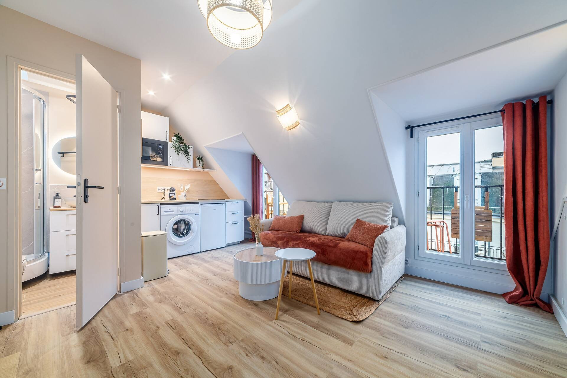 Living room with kitchenette view