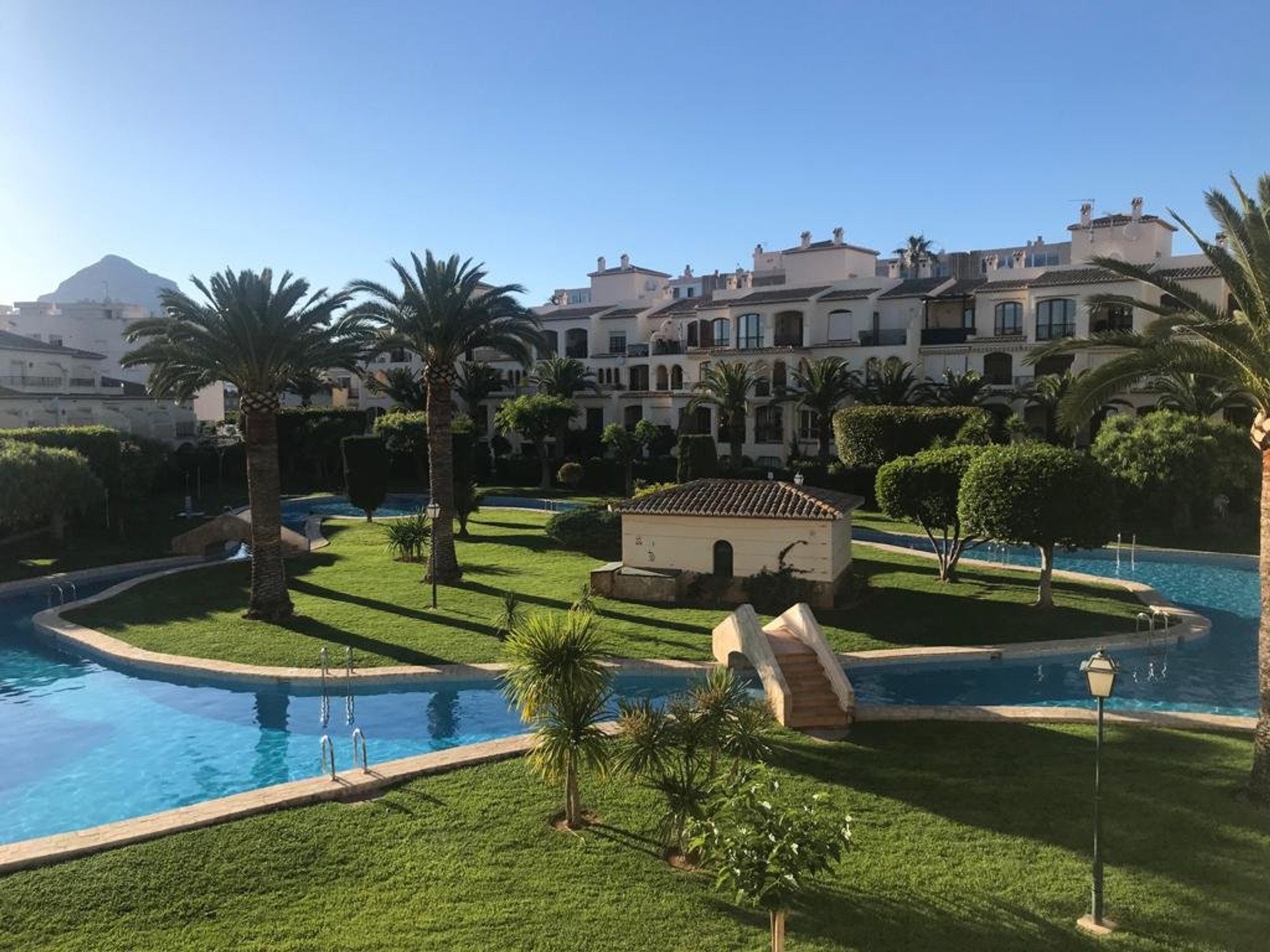 Community pool and garden overview
