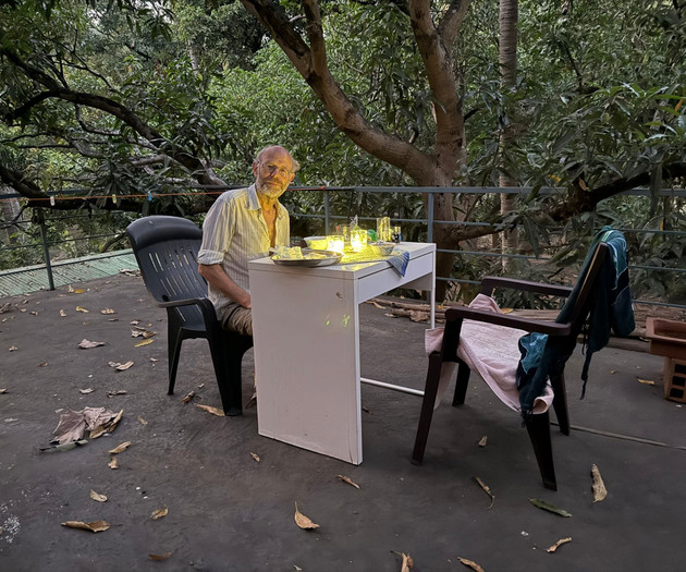 Terrace dining table among trees