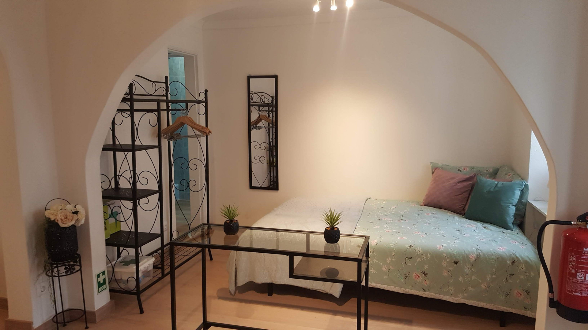 Cozy bedroom with floral bedding