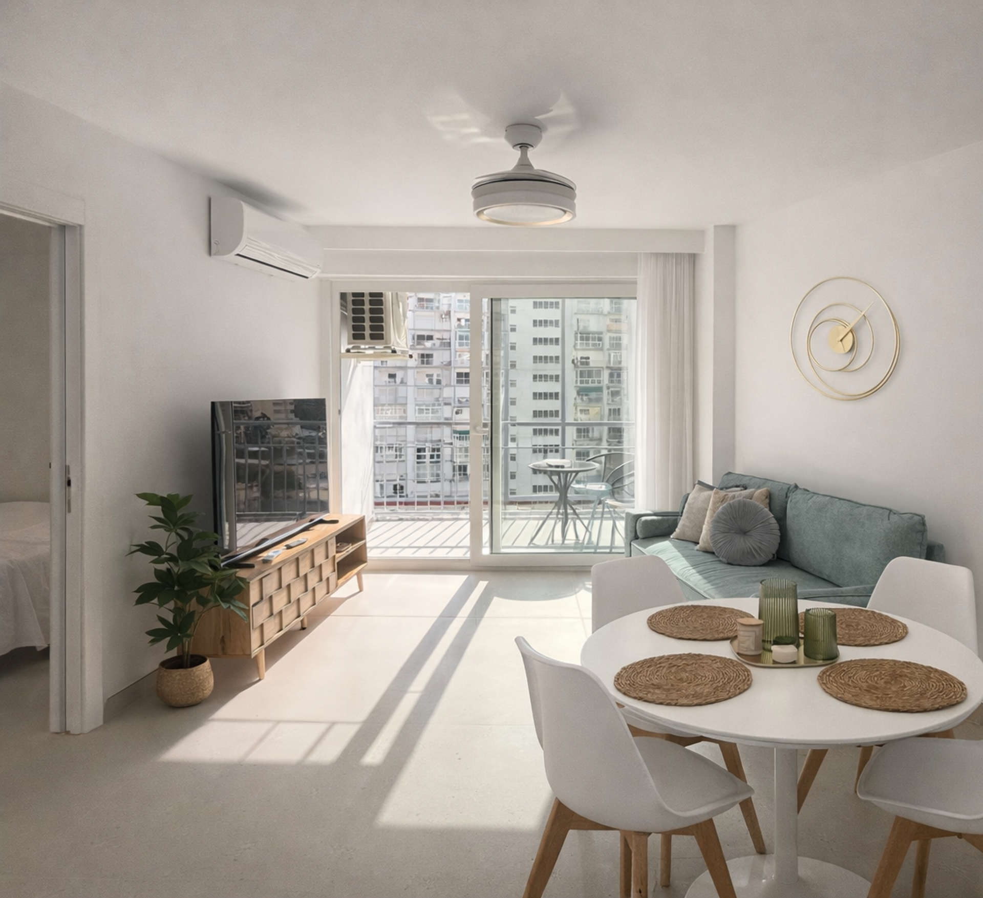 Bright living dining room balcony